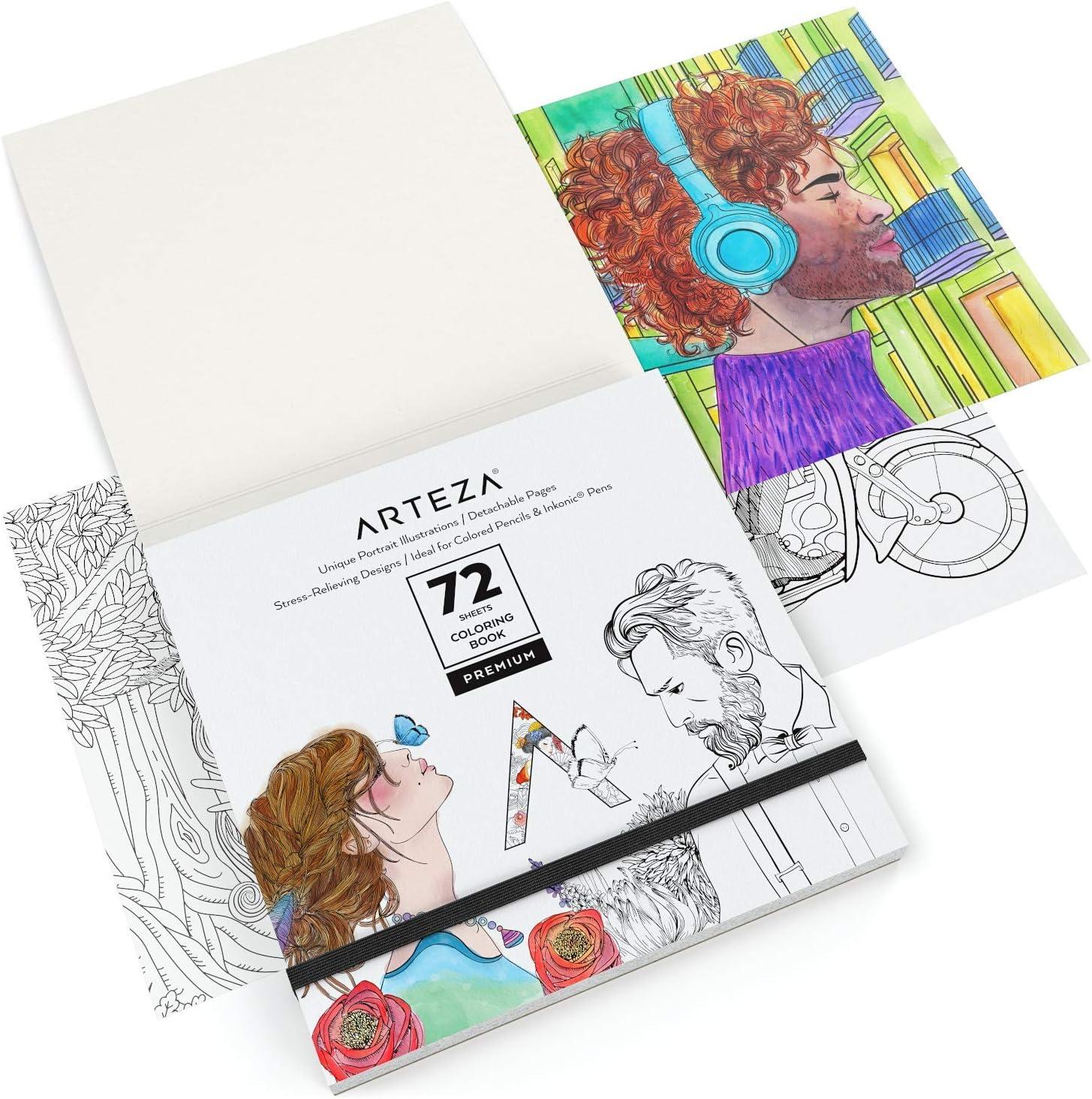 imageARTEZA Adult Coloring Book Mandala Designs 72 Sheets 64x64 Inches Coloring Pages 100 lb PaperPortrait Designs