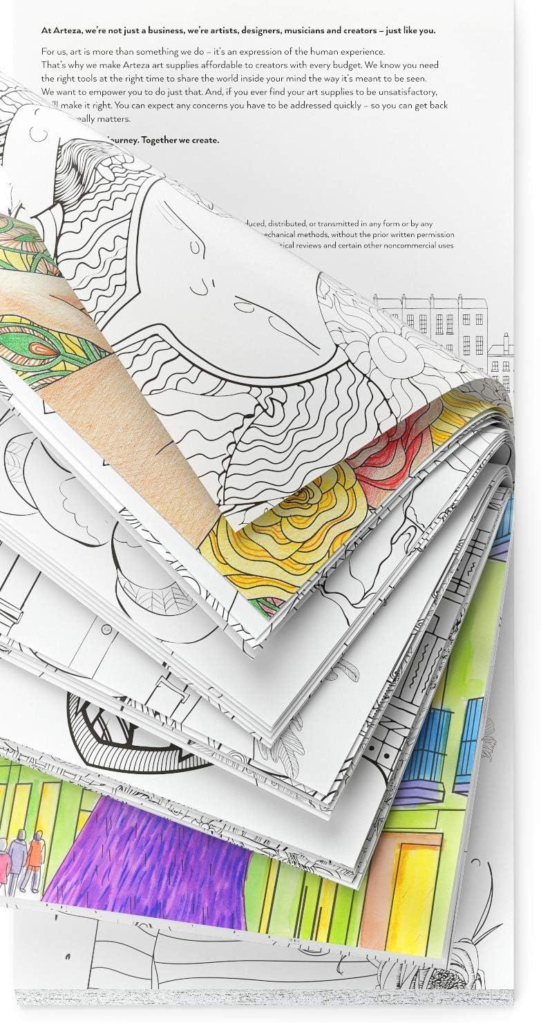 imageARTEZA Adult Coloring Book Mandala Designs 72 Sheets 64x64 Inches Coloring Pages 100 lb PaperPortrait Designs