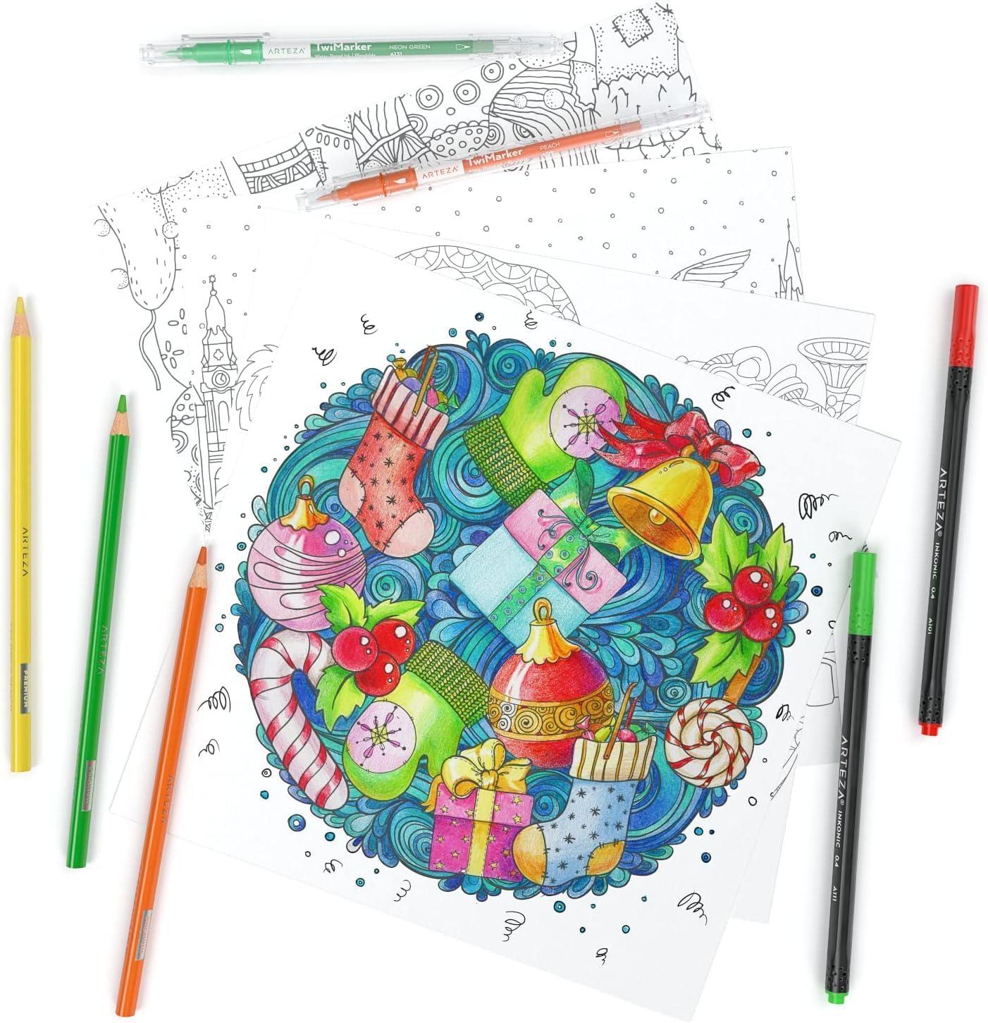 imageARTEZA Adult Coloring Book Mandala Designs 72 Sheets 64x64 Inches Coloring Pages 100 lb PaperWhite