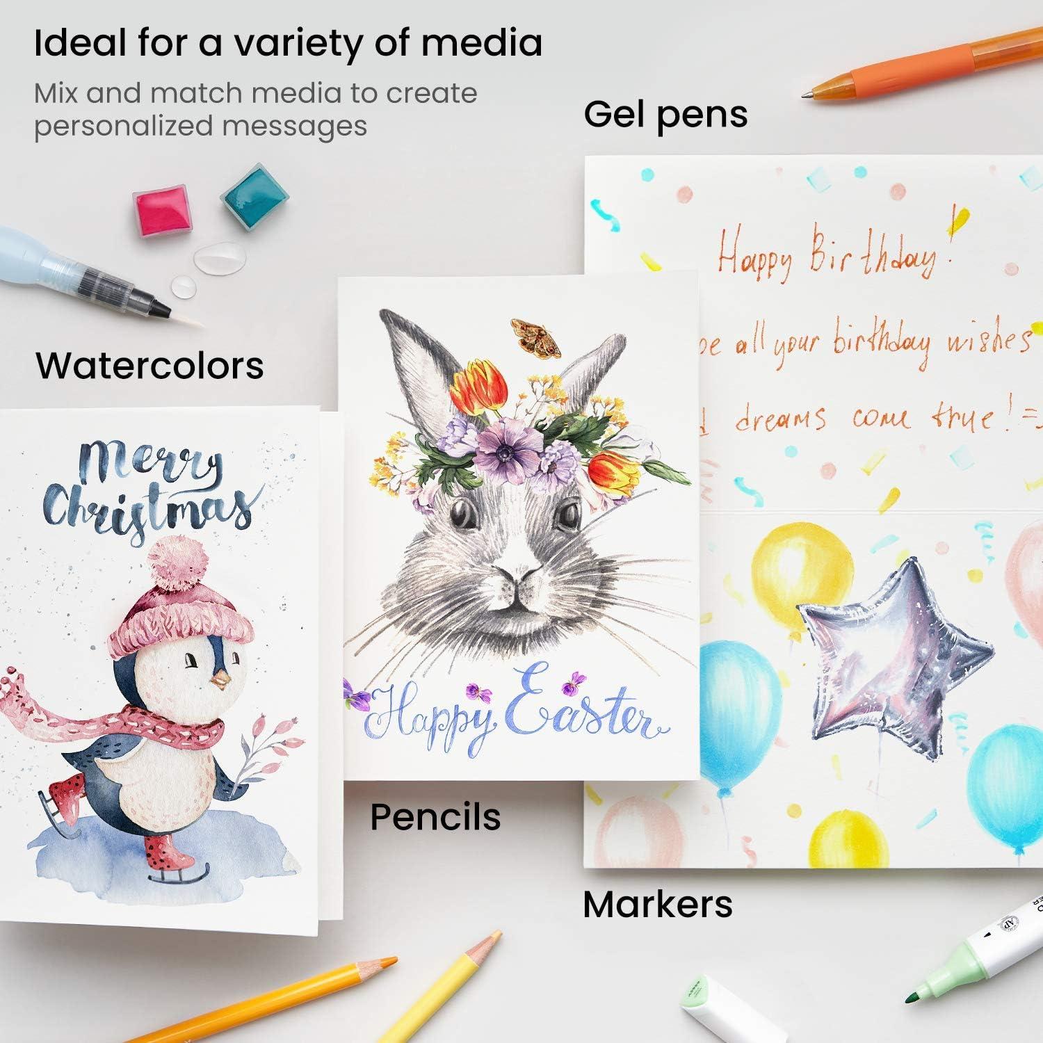 imageARTEZA Blank Watercolor Cards with Envelopes Set of 25 5x69 Inches 140 lb Watercolor Postcards 100 Cotton Note Cards50 pack 5x7 Inch