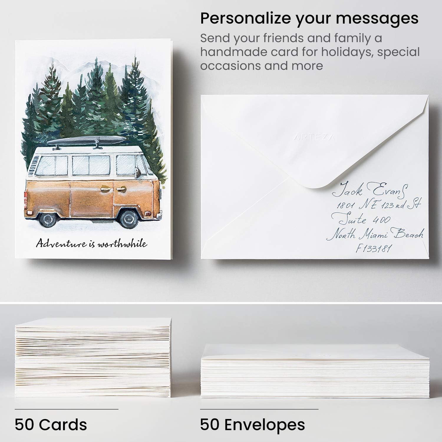imageARTEZA Blank Watercolor Cards with Envelopes Set of 25 5x69 Inches 140 lb Watercolor Postcards 100 Cotton Note Cards50 pack 5x7 Inch