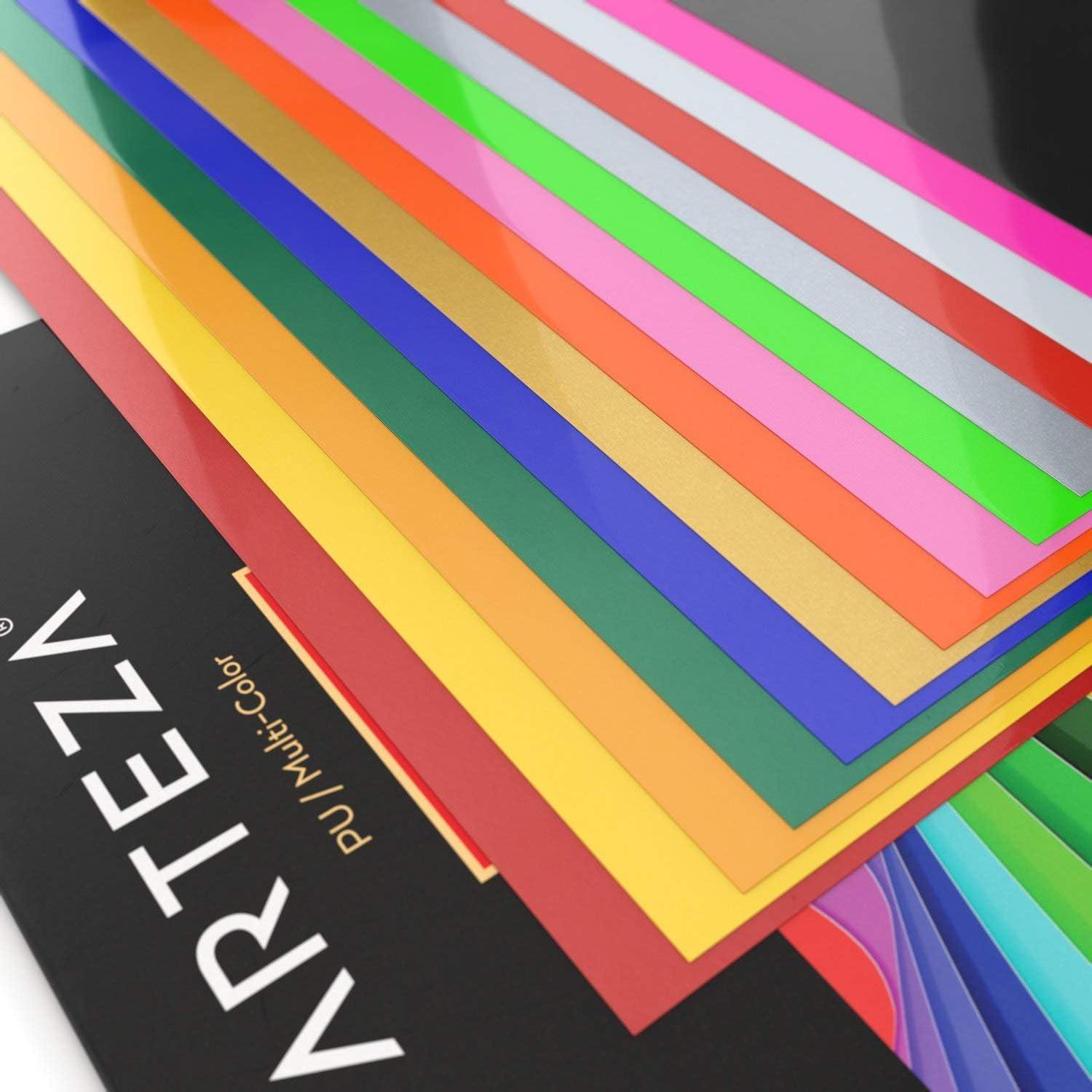 imageARTEZA HTV Vinyl Bundle 14 MultiColor Iron On Heat Transfer Sheets 10x12 Inches Flexible ampamp Easy to Weed Use with Any Craft Cutting Machine Boxed