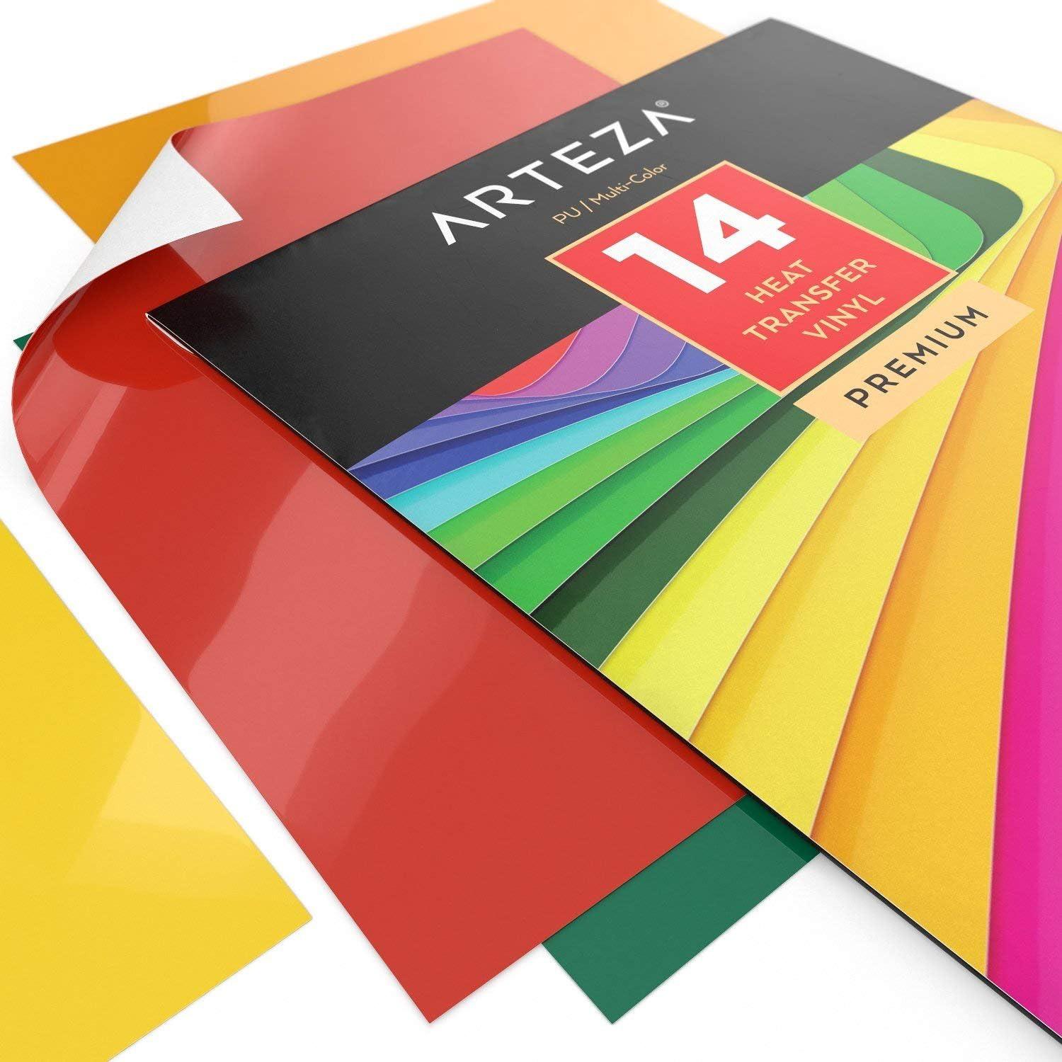 imageARTEZA HTV Vinyl Bundle 14 MultiColor Iron On Heat Transfer Sheets 10x12 Inches Flexible ampamp Easy to Weed Use with Any Craft Cutting Machine Boxed