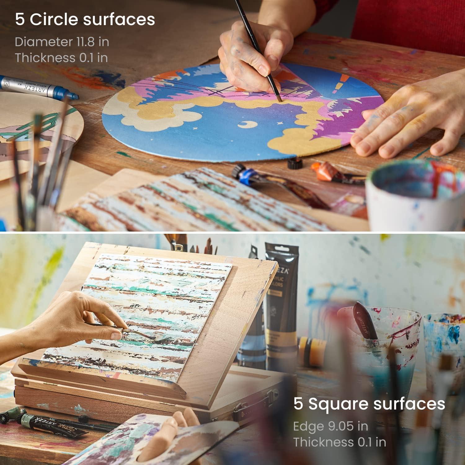 imageARTEZA MDF Wood Slices Set of 10 5 x 118Inch Circles and 5 x 905Inch Squares Unfinished Wooden Pieces for DIY Craft and Art Projects10 Pieces
