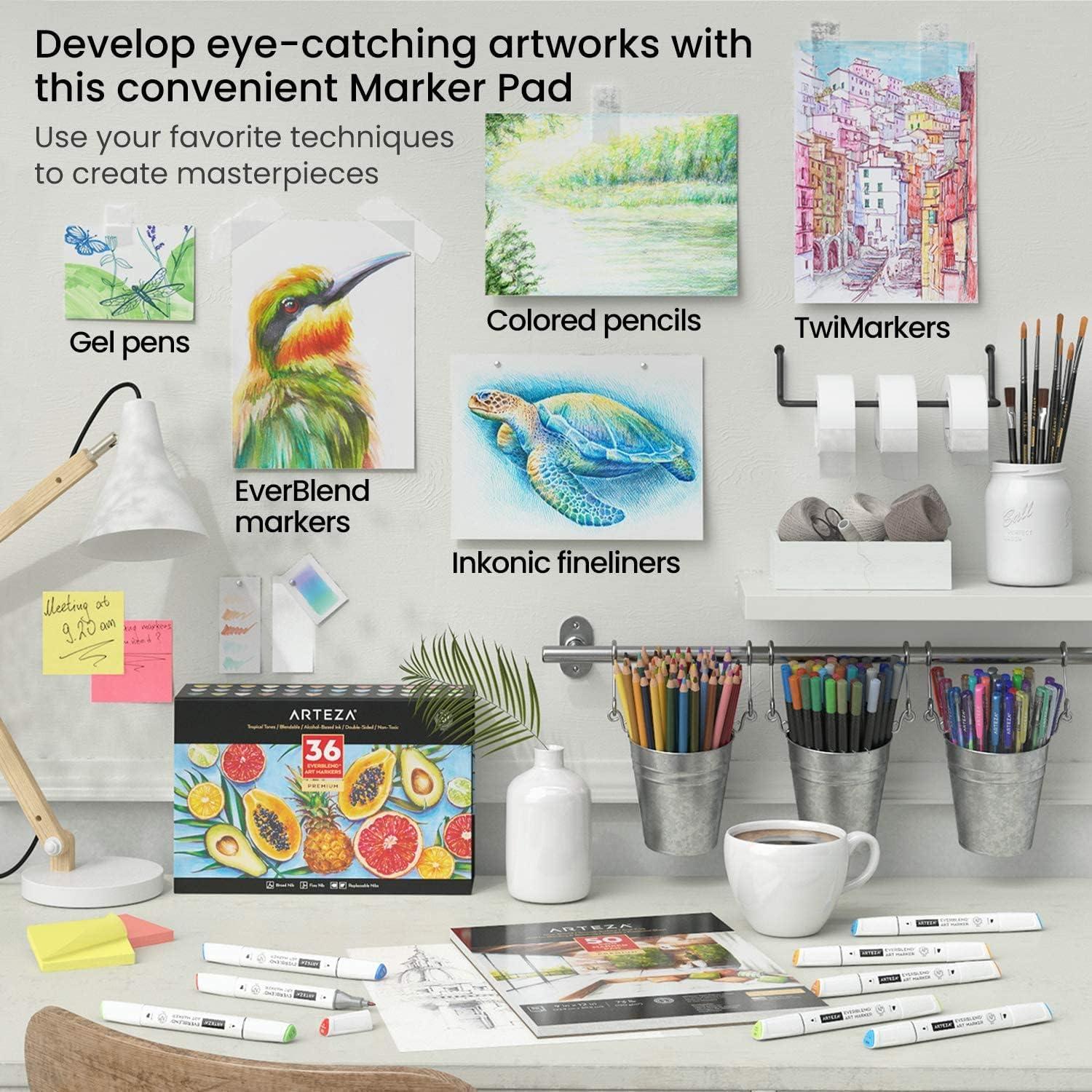 imageARTEZA Marker Paper Pad 9x12 Drawing Pad 2 pack 50 Sheets Sketch Pads for Drawing for Adults ampamp Teens1pack