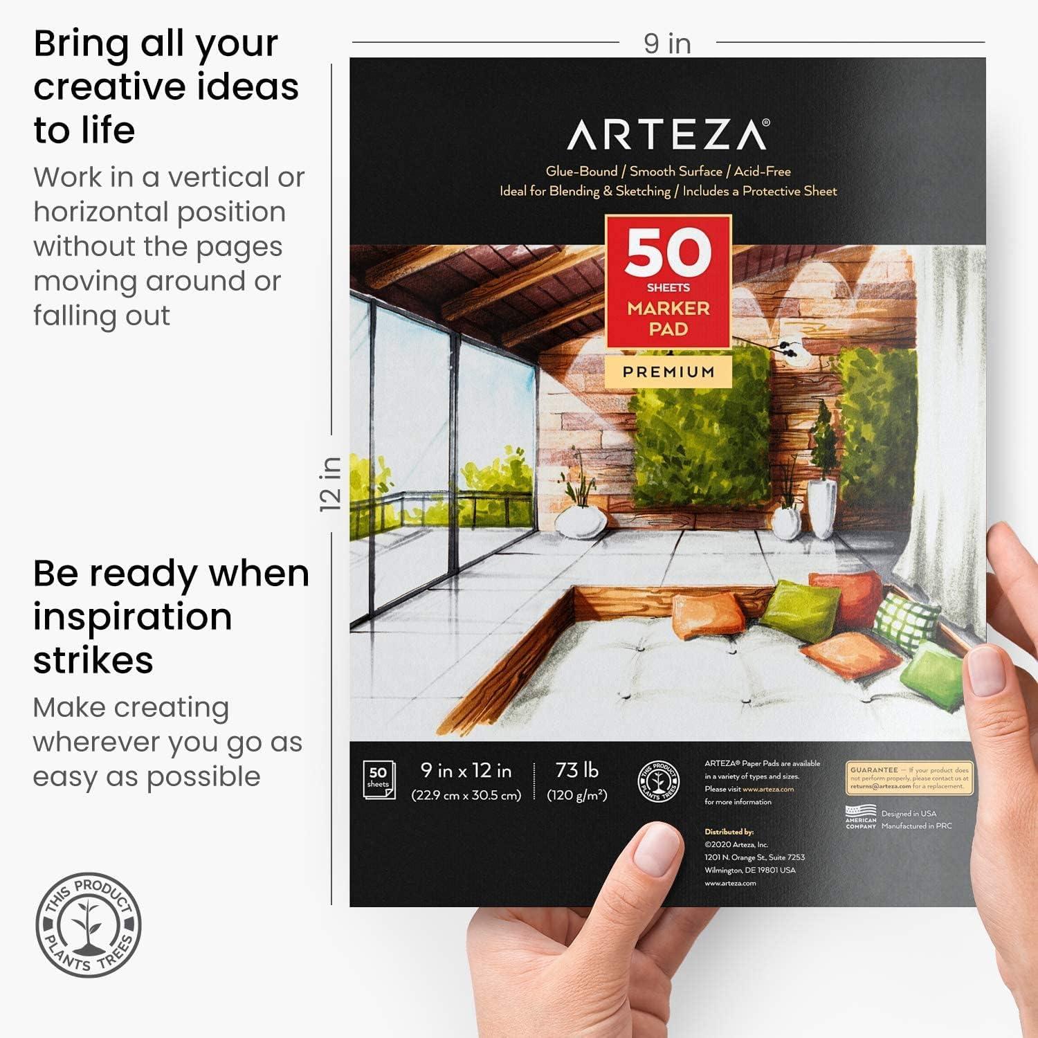 imageARTEZA Marker Paper Pad 9x12 Drawing Pad 2 pack 50 Sheets Sketch Pads for Drawing for Adults ampamp Teens1pack