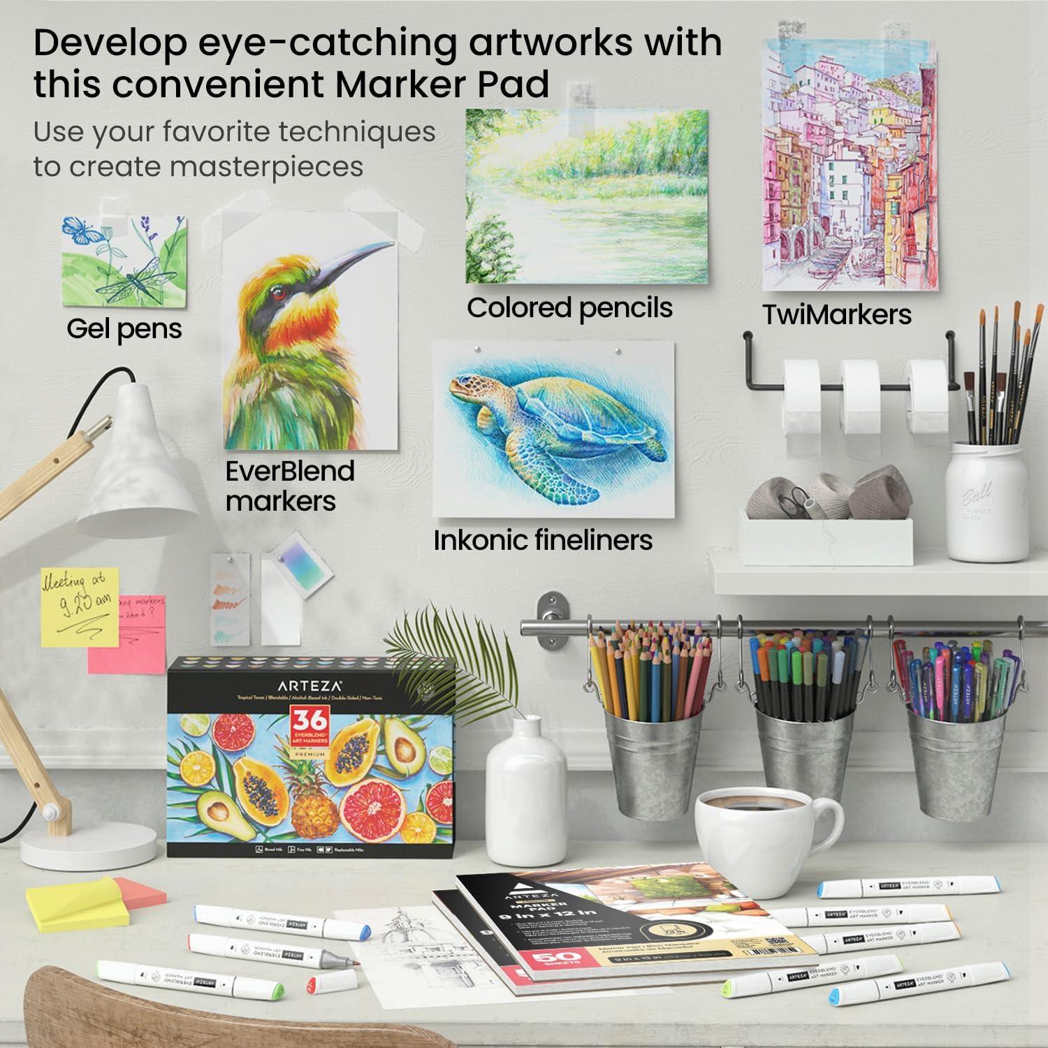 ARTEZA Marker Paper Pad 9×12 Drawing Pad 2 pack 50 Sheets Sketch Pads ...