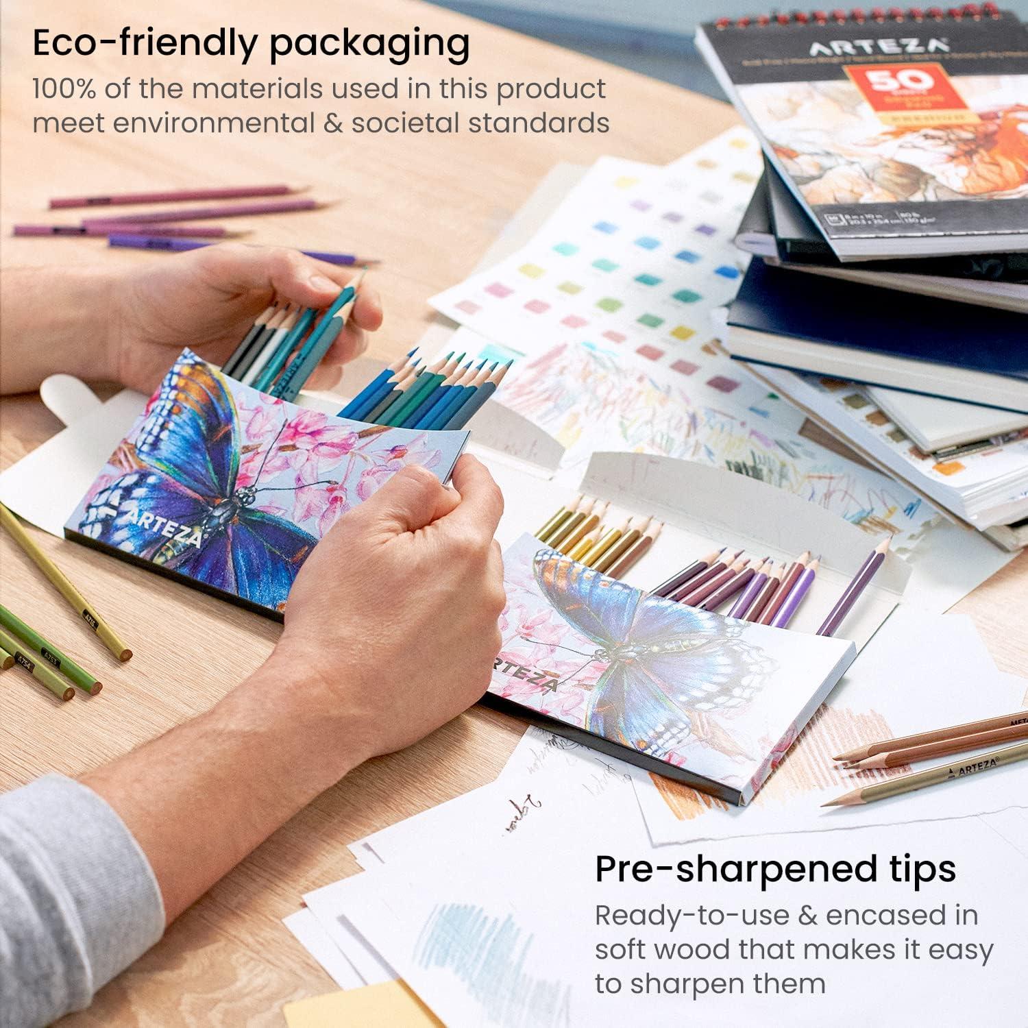 imageARTEZA Metallic Colored Pencils 50 Coloring Pencils Triangular Grip PreSharpened Metallic Pencils Set Art Supplies for DrawingMetallic