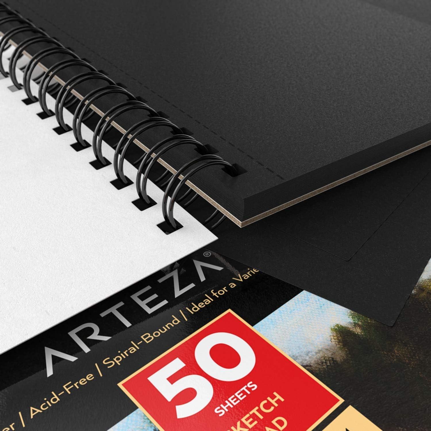 imageARTEZA Spiral Sketch Book 55x85 Black Art Paper Drawing Pad 3 Pack 50 Sheets Sketch Pads for Drawing55x85 inch 3 pack