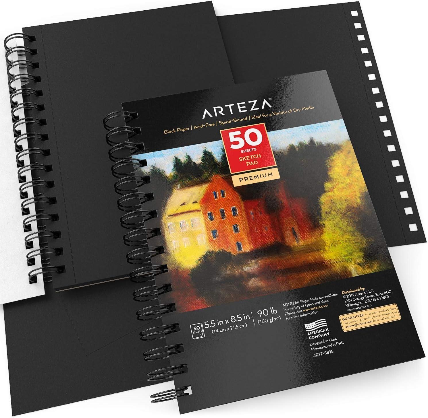 imageARTEZA Spiral Sketch Book 55x85 Black Art Paper Drawing Pad 3 Pack 50 Sheets Sketch Pads for Drawing55x85 inch 3 pack