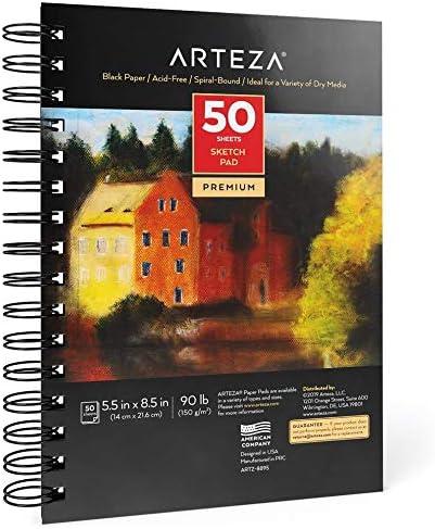 imageARTEZA Spiral Sketch Book 55x85 Black Art Paper Drawing Pad 3 Pack 50 Sheets Sketch Pads for Drawing55x85 inch