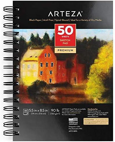 imageARTEZA Spiral Sketch Book 55x85 Black Art Paper Drawing Pad 3 Pack 50 Sheets Sketch Pads for Drawing55x85 inch