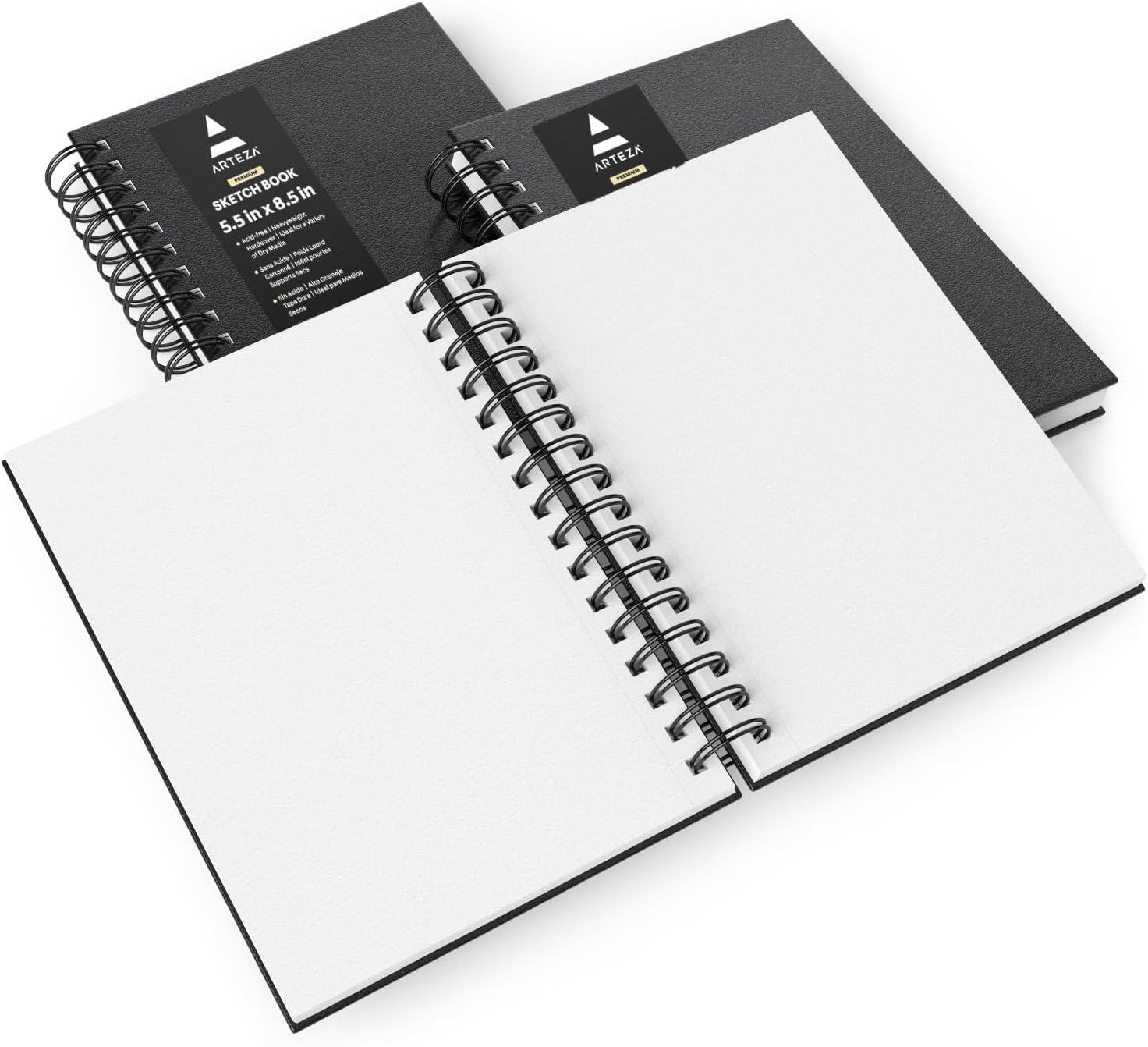 ARTEZA Spiral Sketch Book 5.5×8.5 Drawing Pad 3 Pack 100 Sheets