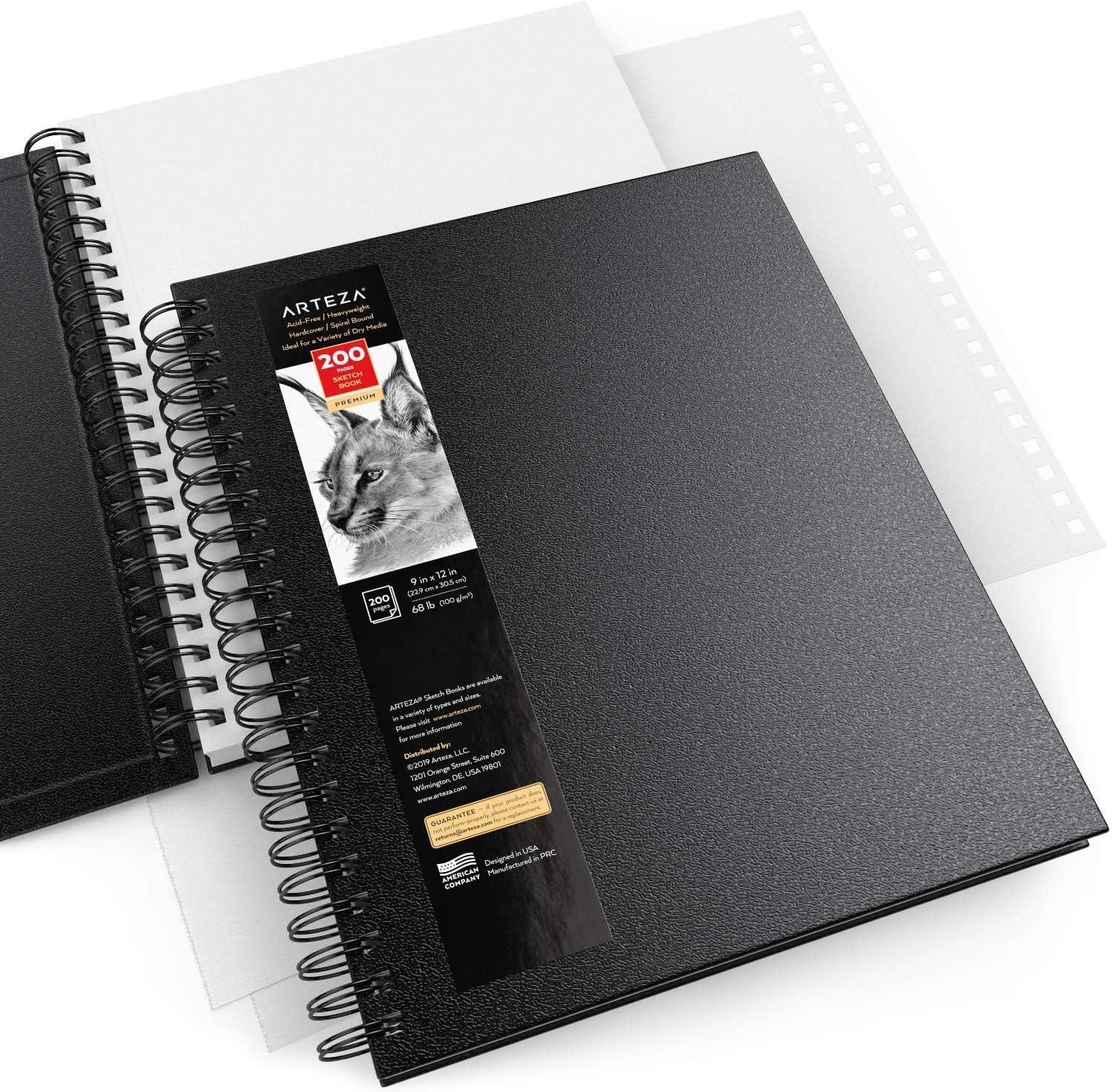 imageARTEZA Spiral Sketch Book 9x12 Drawing Pad 2 Pack 100 Sheets Sketch Pads for Drawing for Adults ampamp TeensBlack