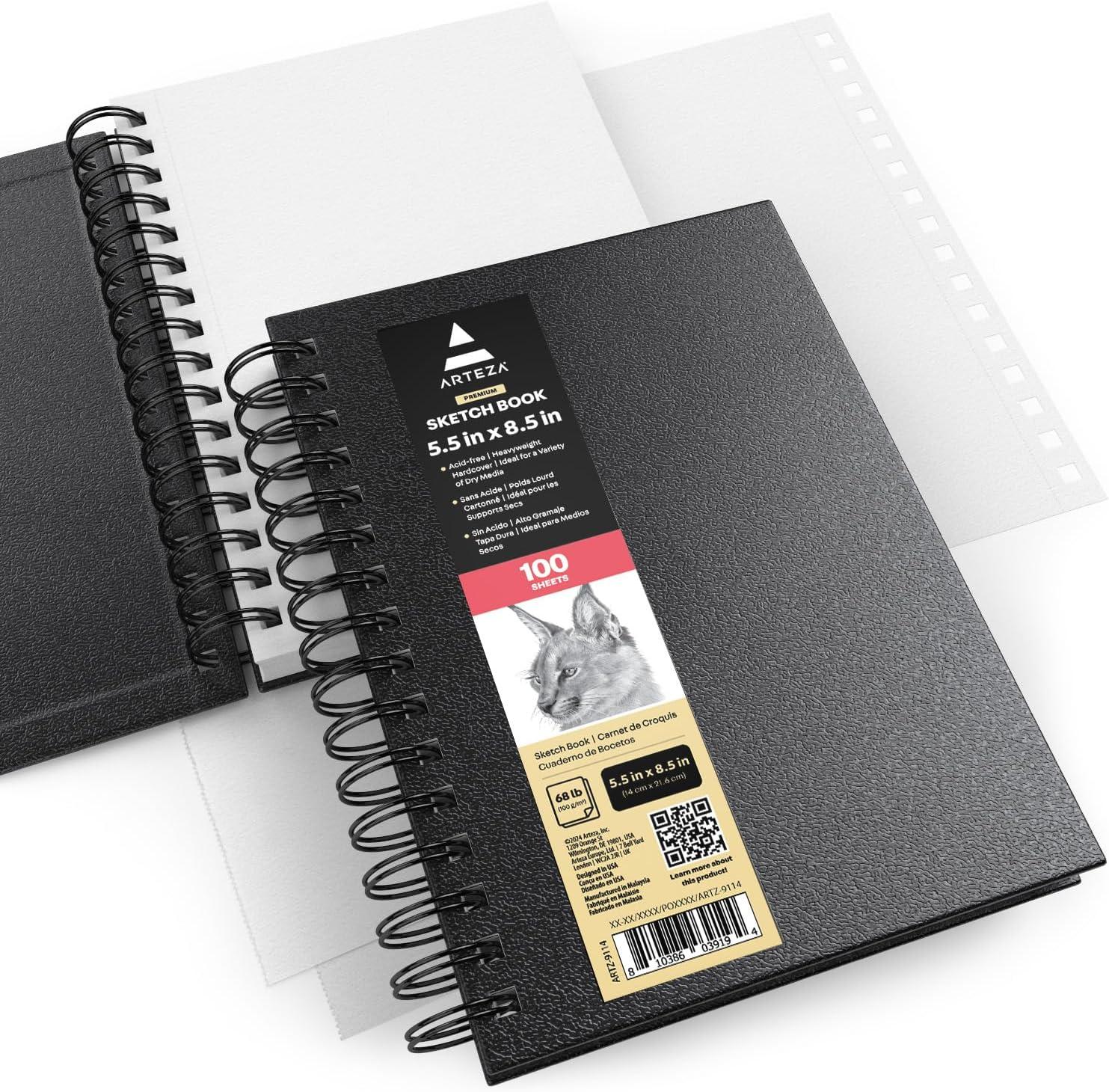imageARTEZA Spiral Sketch Book 9x12 Drawing Pad 2 Pack 100 Sheets Sketch Pads for Drawing for Adults ampamp TeensBlack