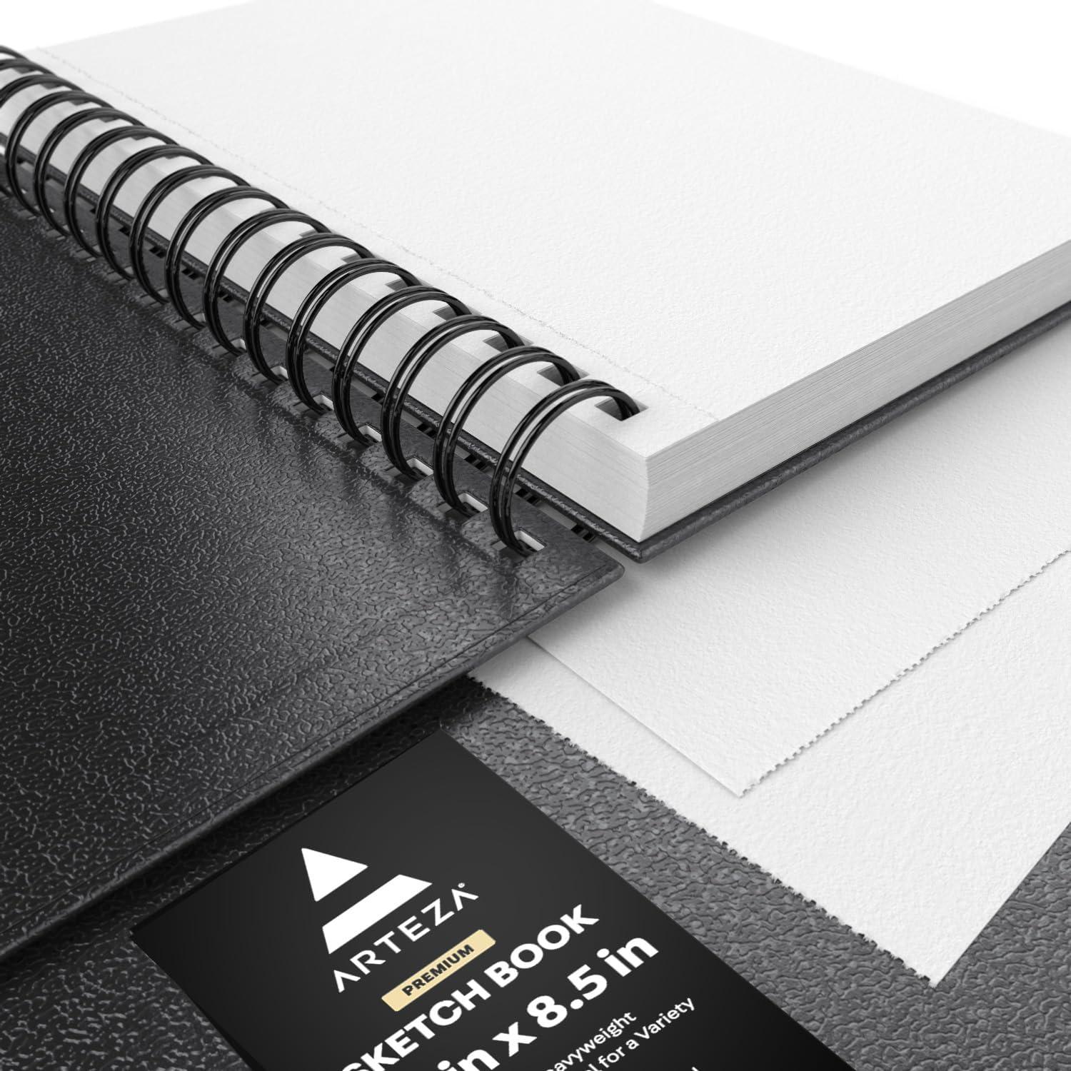 imageARTEZA Spiral Sketch Book 9x12 Drawing Pad 2 Pack 100 Sheets Sketch Pads for Drawing for Adults ampamp TeensBlack