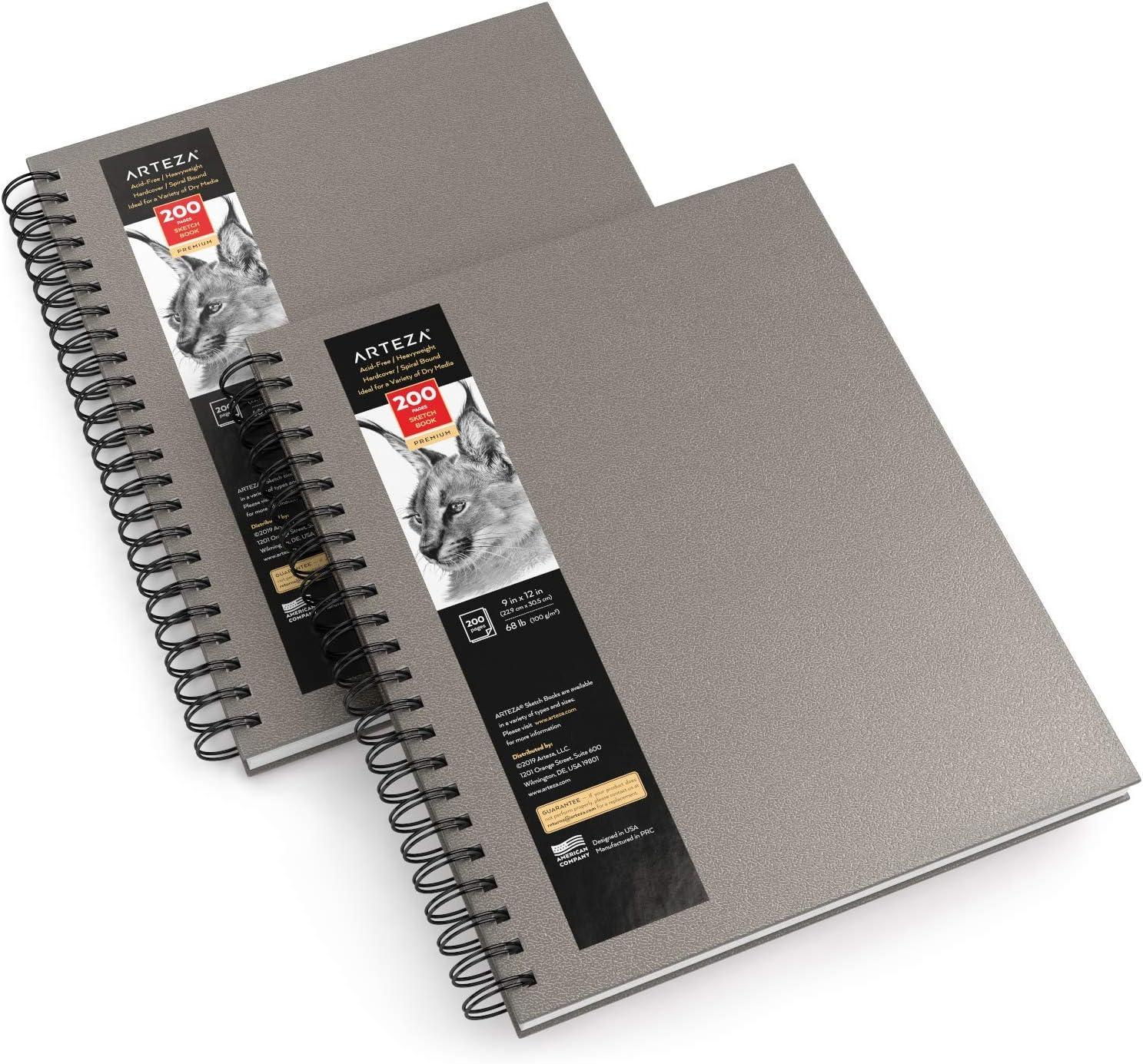 imageARTEZA Spiral Sketch Book 9x12 Drawing Pad 2 Pack 100 Sheets Sketch Pads for Drawing for Adults ampamp TeensGray