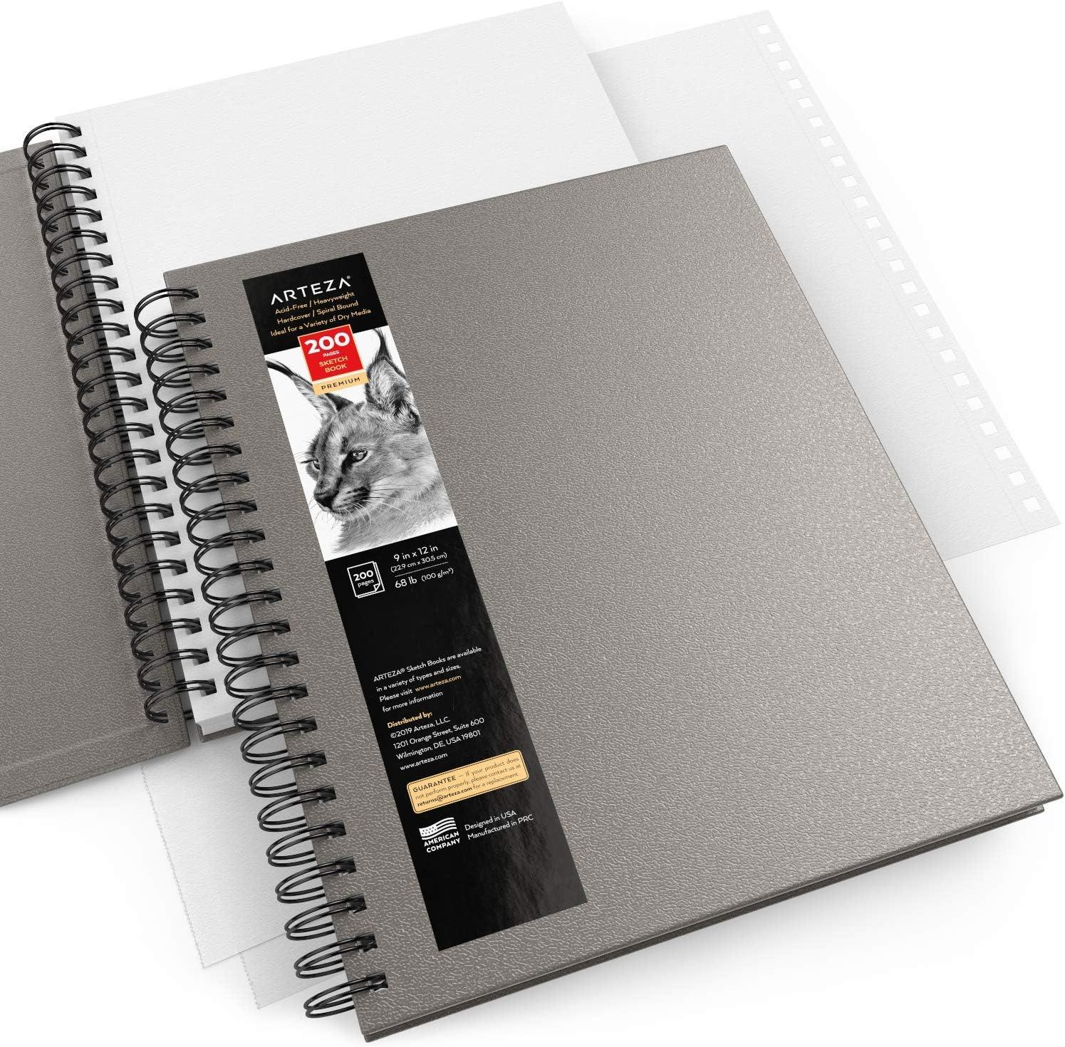 imageARTEZA Spiral Sketch Book 9x12 Drawing Pad 2 Pack 100 Sheets Sketch Pads for Drawing for Adults ampamp TeensGray
