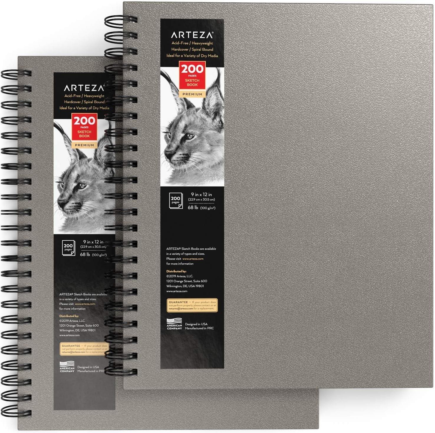imageARTEZA Spiral Sketch Book 9x12 Drawing Pad 2 Pack 100 Sheets Sketch Pads for Drawing for Adults ampamp TeensGray