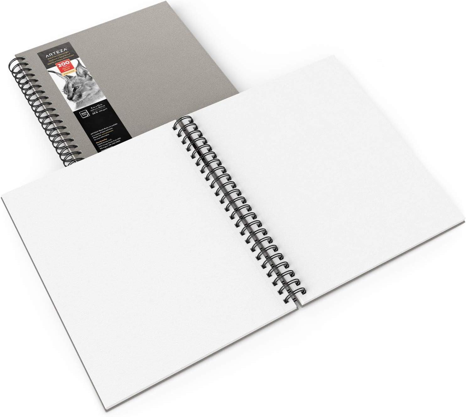 imageARTEZA Spiral Sketch Book 9x12 Drawing Pad 2 Pack 100 Sheets Sketch Pads for Drawing for Adults ampamp TeensGray