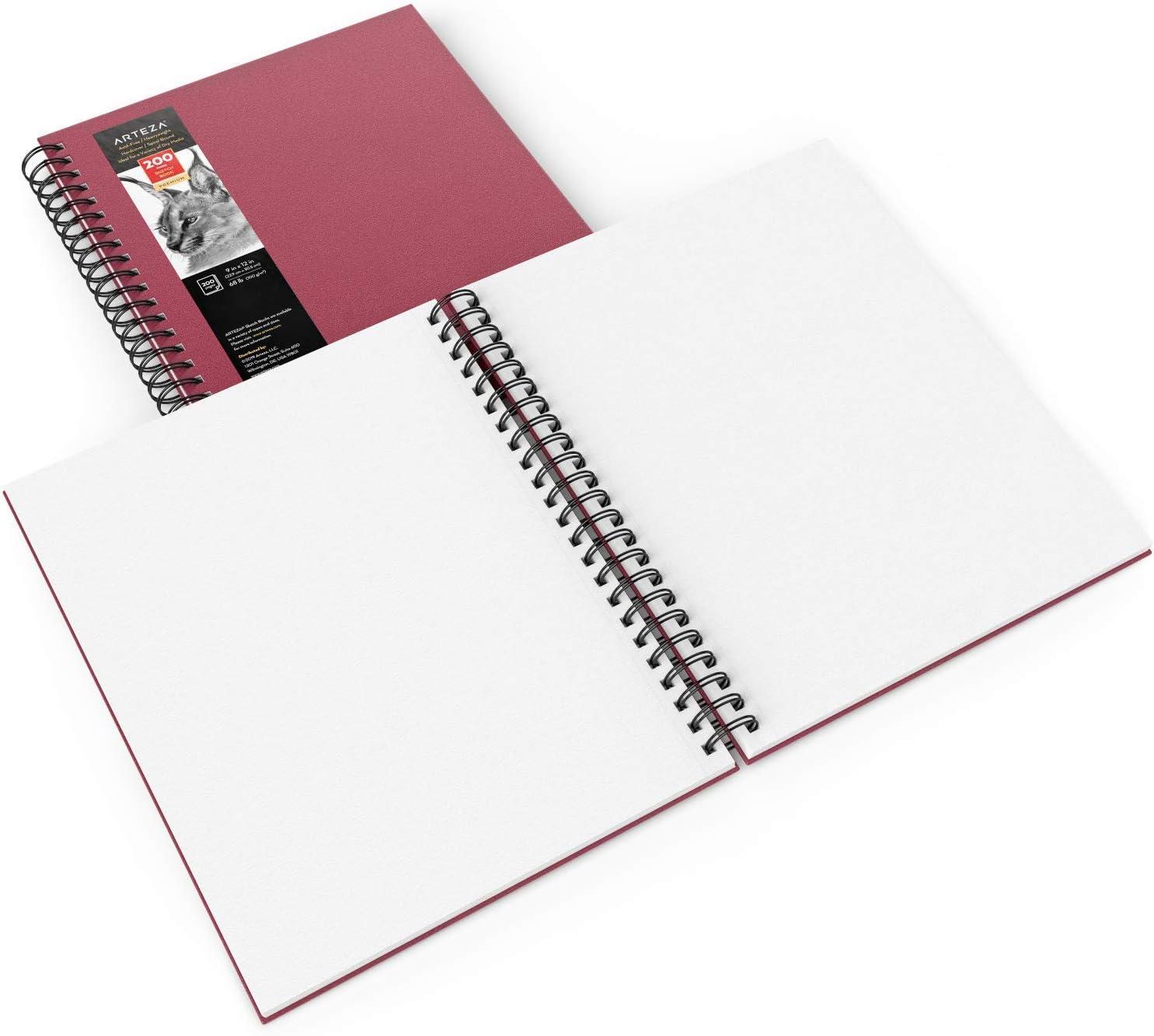 imageARTEZA Spiral Sketch Book 9x12 Drawing Pad 2 Pack 100 Sheets Sketch Pads for Drawing for Adults ampamp TeensPink