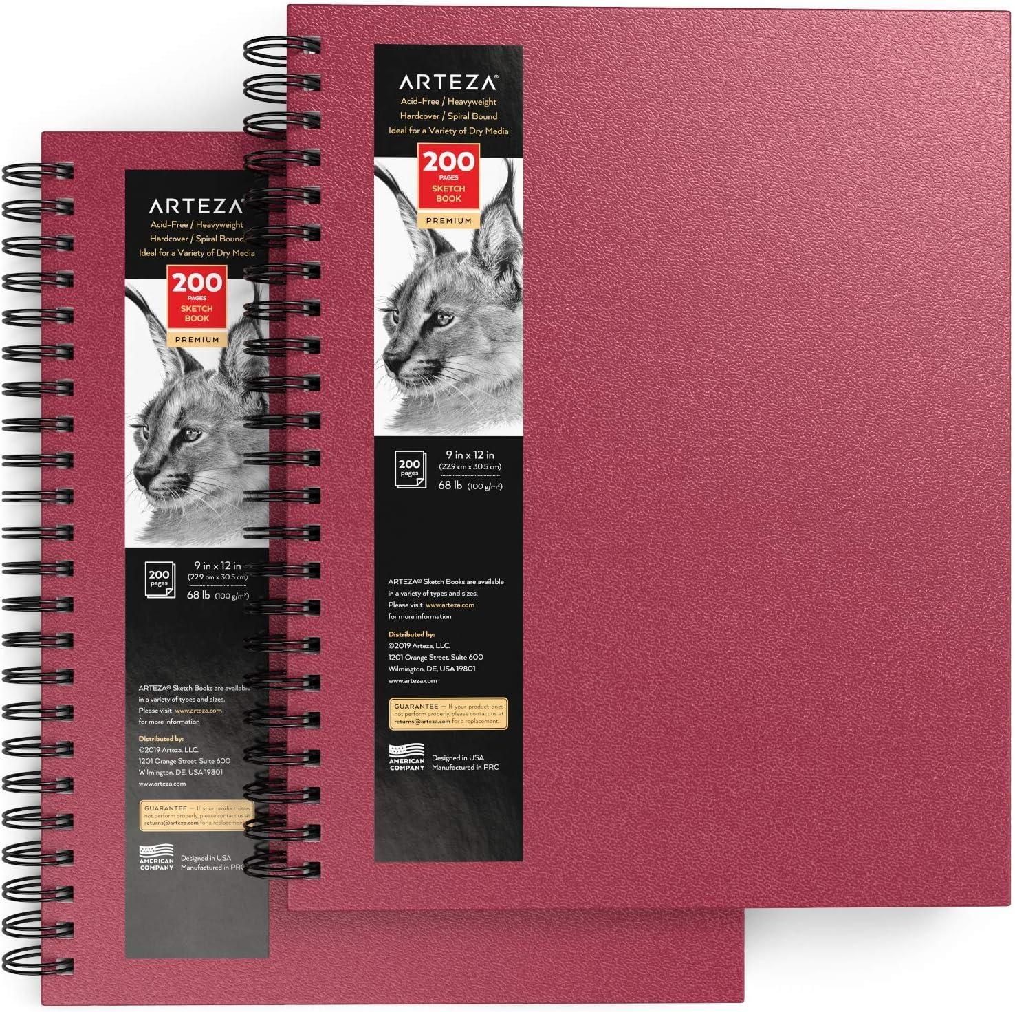 imageARTEZA Spiral Sketch Book 9x12 Drawing Pad 2 Pack 100 Sheets Sketch Pads for Drawing for Adults ampamp TeensPink