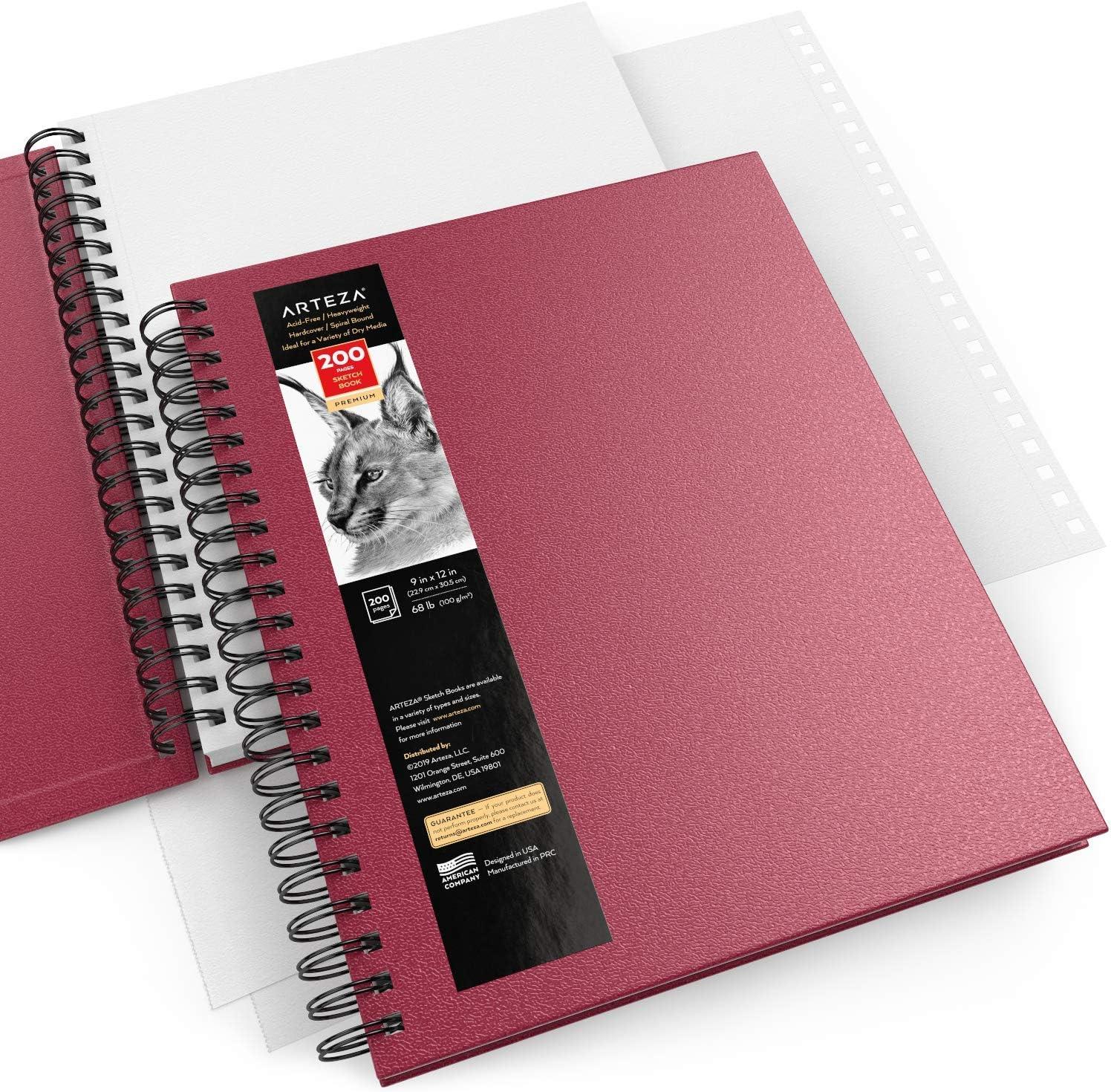 imageARTEZA Spiral Sketch Book 9x12 Drawing Pad 2 Pack 100 Sheets Sketch Pads for Drawing for Adults ampamp TeensPink
