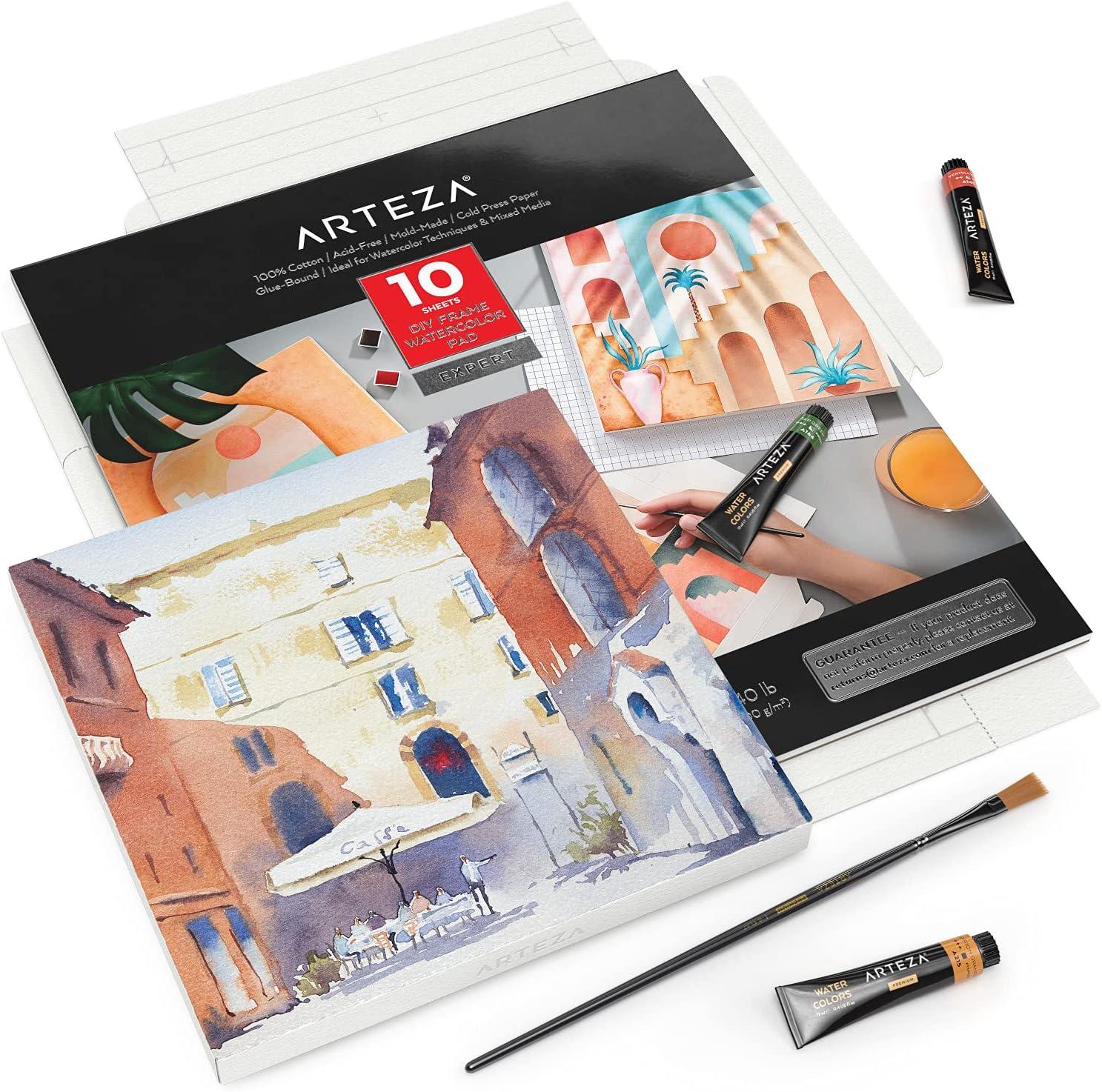 imageARTEZA Watercolor Paper Foldable Canvas Pad 953x953 Inches 10 Sheets Cotton PaperWhite