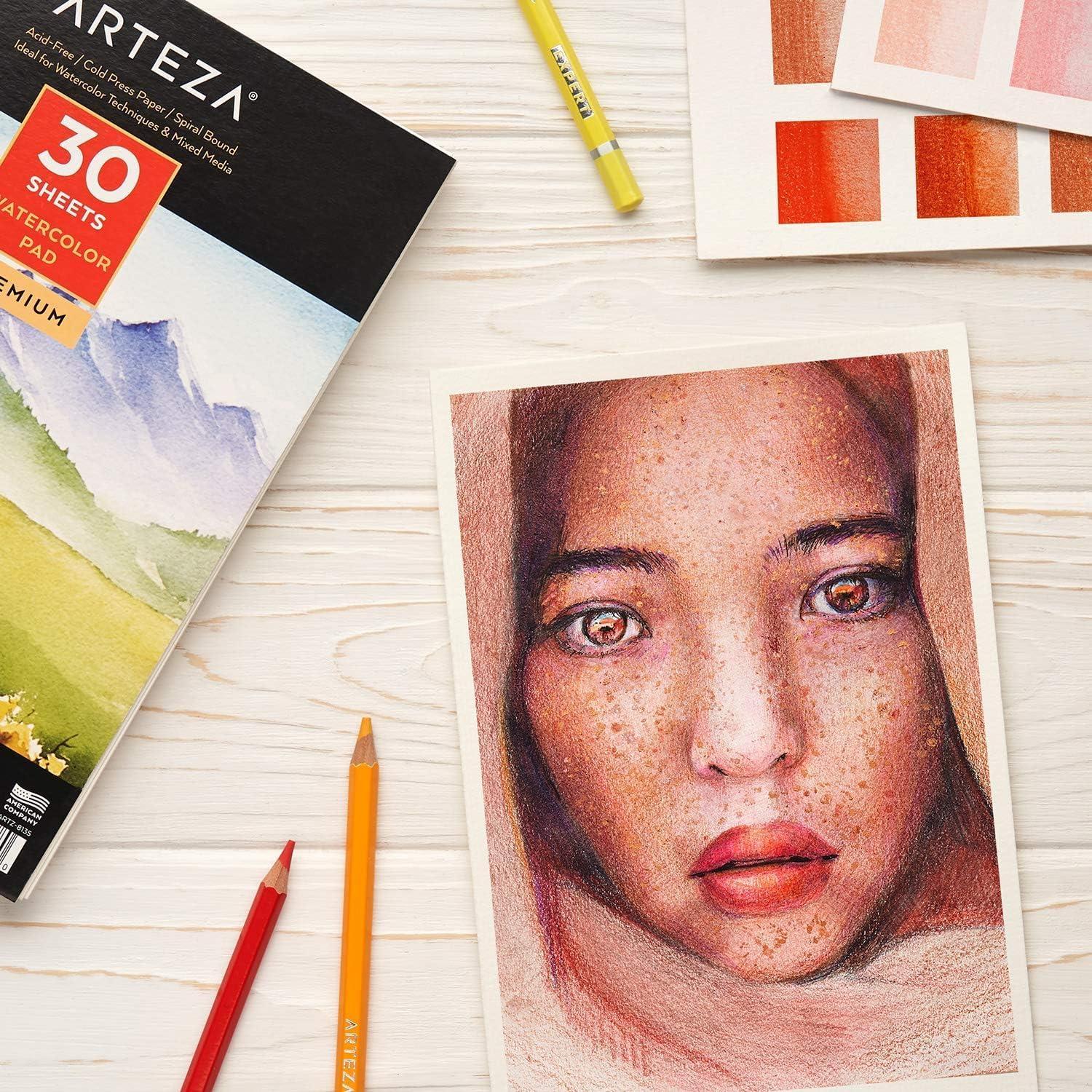 imageARTEZA Watercolor Paper Pack of 3 30 Sheets Each 55x85 Inches Water Pad Spiral Bound 140lb300gsm Cold Press Acid Free Art PaperWhite