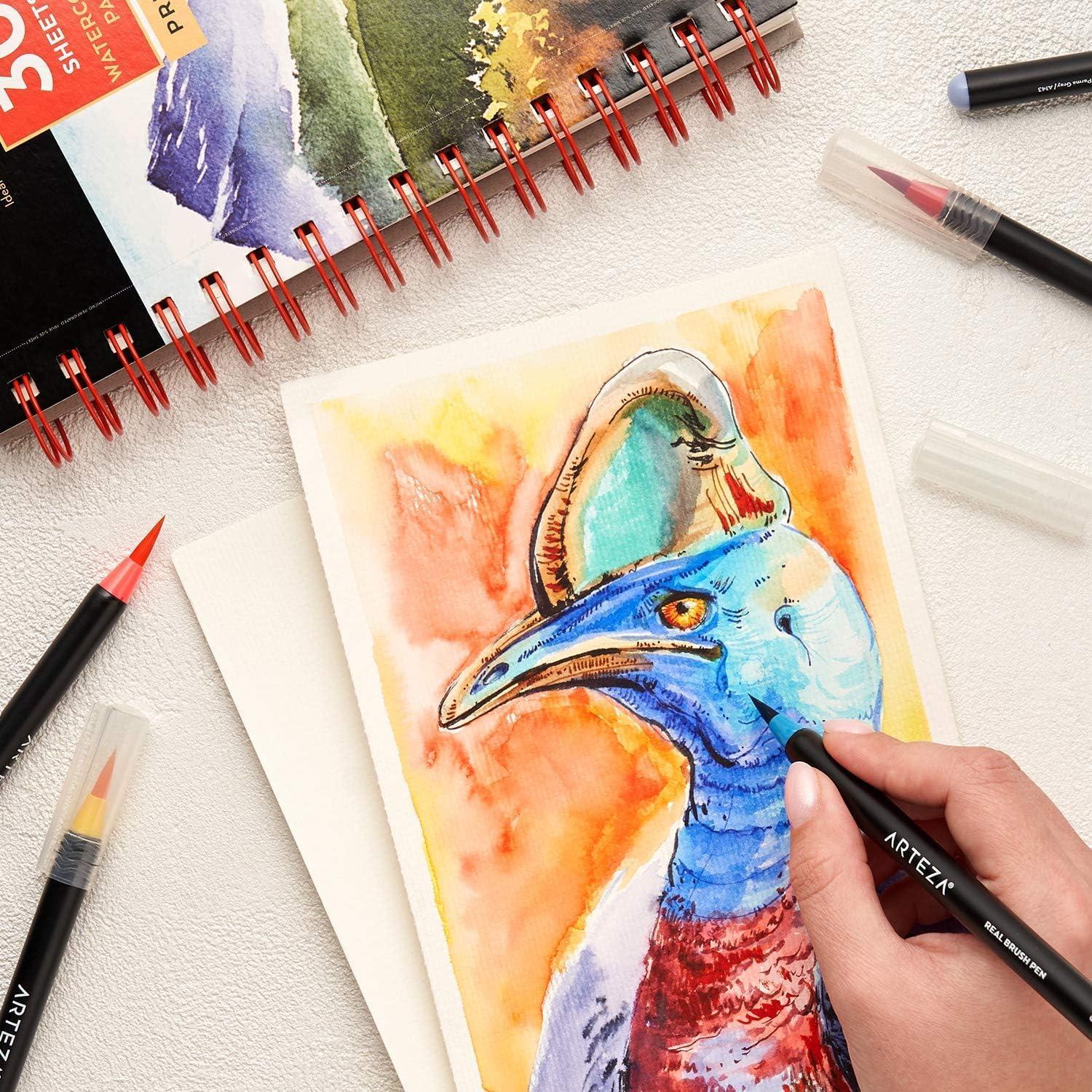 imageARTEZA Watercolor Paper Pack of 3 30 Sheets Each 55x85 Inches Water Pad Spiral Bound 140lb300gsm Cold Press Acid Free Art PaperWhite