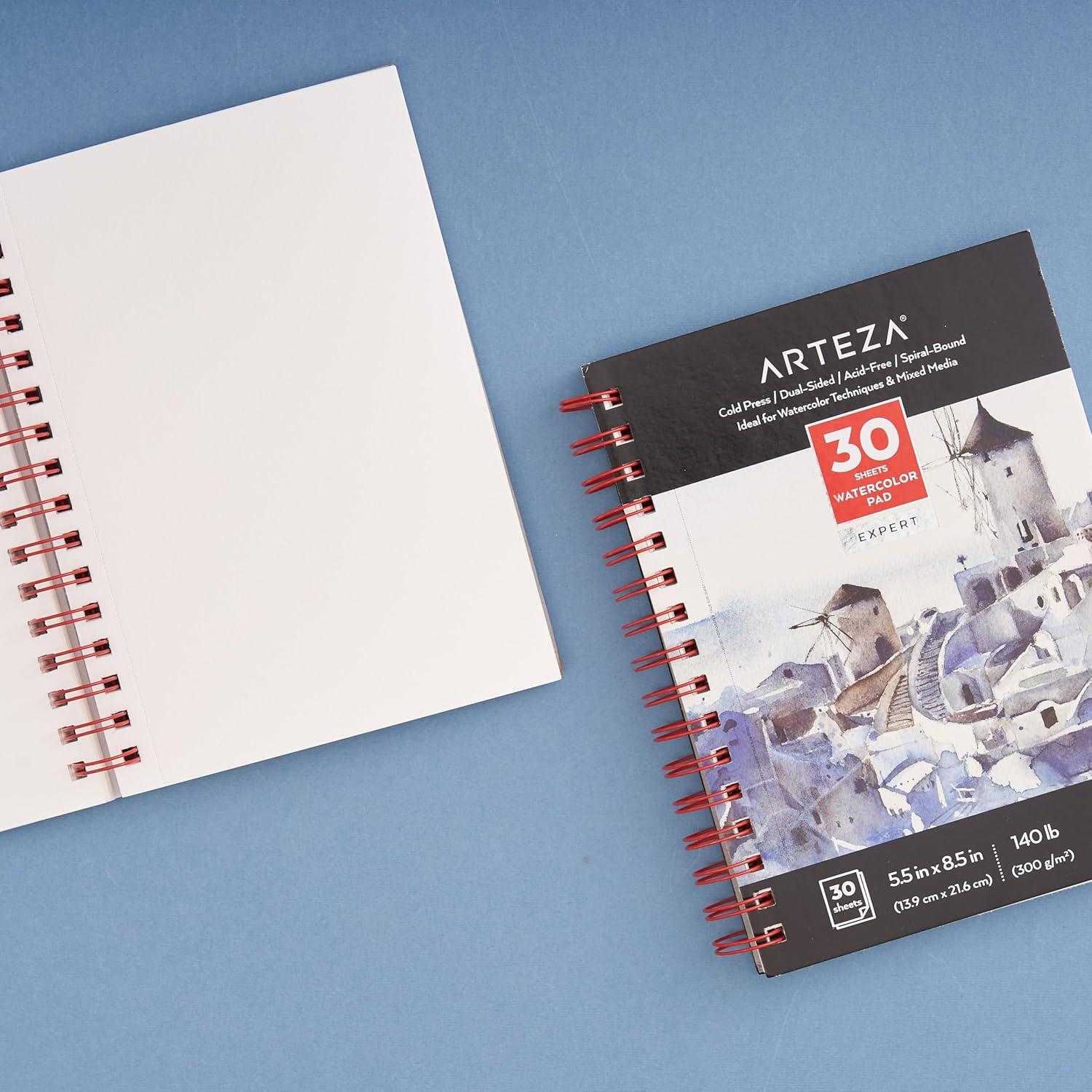 imageARTEZA Watercolor Paper Pack of 3 30 Sheets Each 55x85 Inches Water Pad Spiral Bound 140lb300gsm Cold Press Acid Free Art PaperWhite Expert