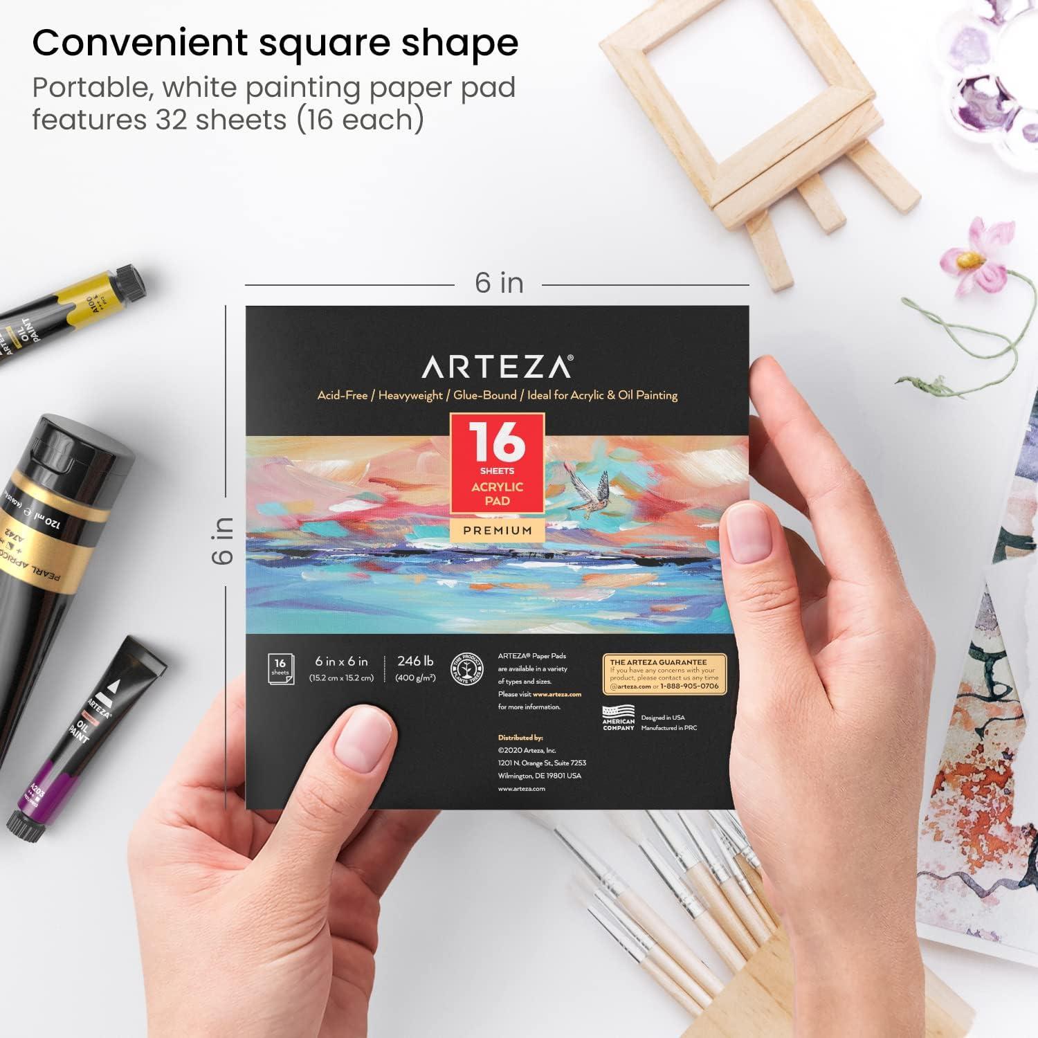 imageARTEZA White Acrylic Pad Pack of 2 6 x 6 Inches 16 Sheets Each Painting ampamp Drawing Pad with Thick 246lb Paper for Acrylic Painting Oil Painting ampamp DrawingWhite