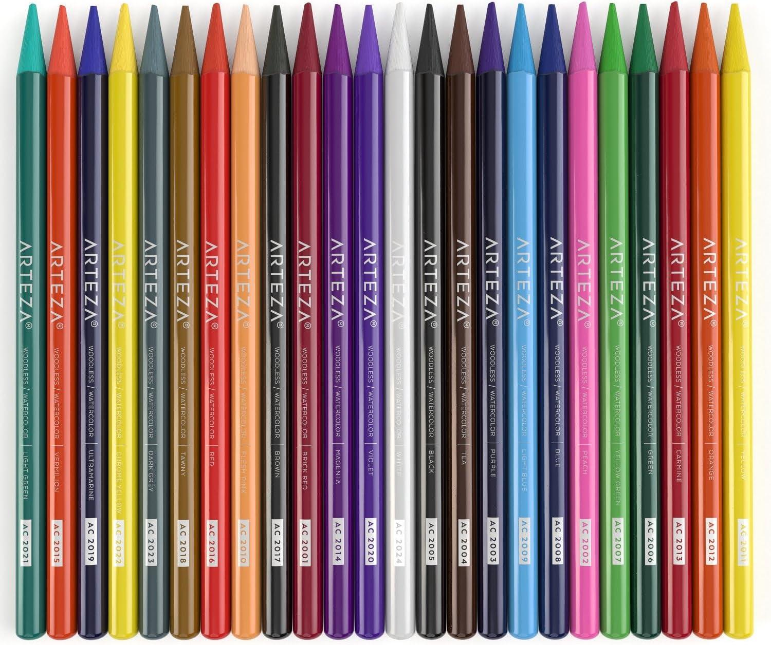 imageARTEZA Woodless Watercolor Pencils 24 Drawing Pencils Colored Pencils Set for Adults Art Supplies for Blending and Layering