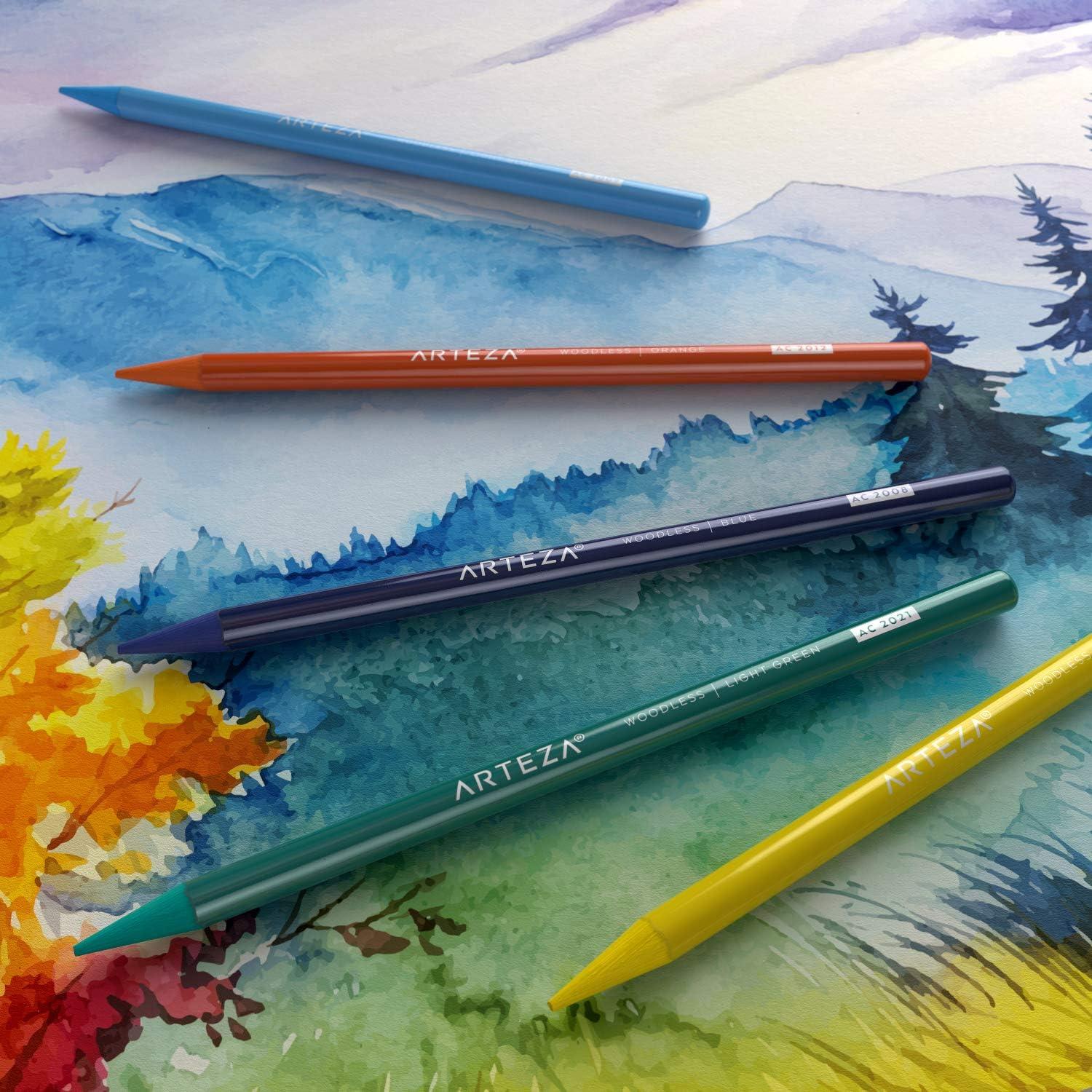 imageARTEZA Woodless Watercolor Pencils 24 Drawing Pencils Colored Pencils Set for Adults Art Supplies for Blending and Layering