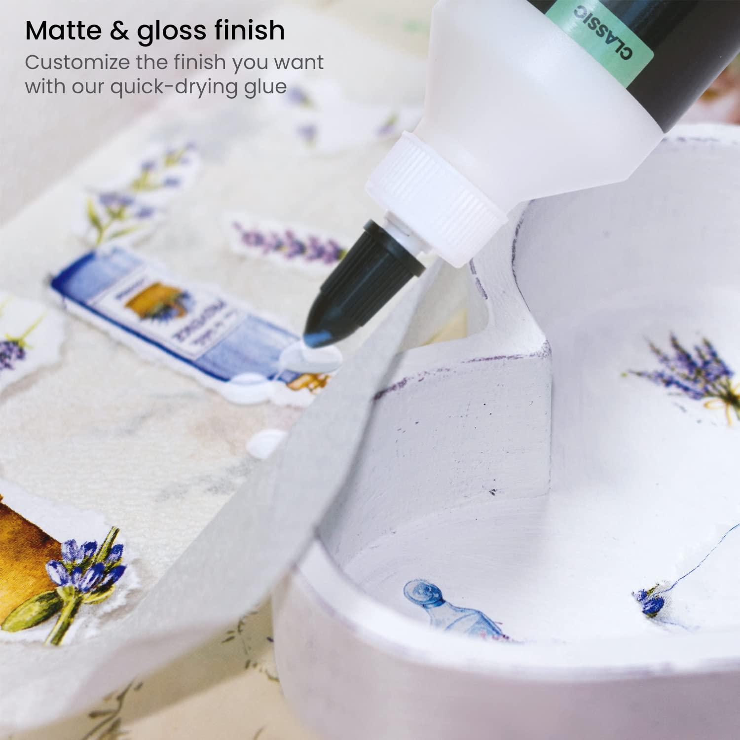 imageArteza Decoupage Glue Refill Kit 1 Gloss and 1 MatteFinish Glue 16oz Bottles 3 Foam Brushes 3 Pairs of Gloves Art Supplies for Decoupaging on Glass and Furniture with Fabric and Tissue PaperCraft Kit