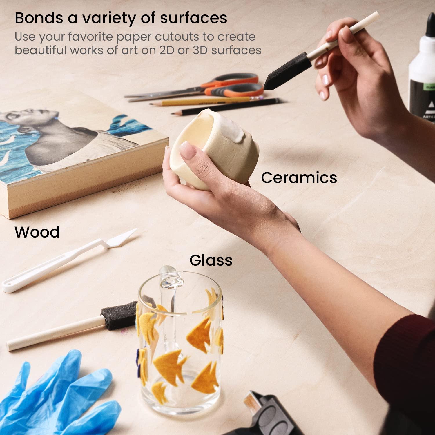 imageArteza Decoupage Glue Refill Kit 1 Gloss and 1 MatteFinish Glue 16oz Bottles 3 Foam Brushes 3 Pairs of Gloves Art Supplies for Decoupaging on Glass and Furniture with Fabric and Tissue PaperCraft Kit