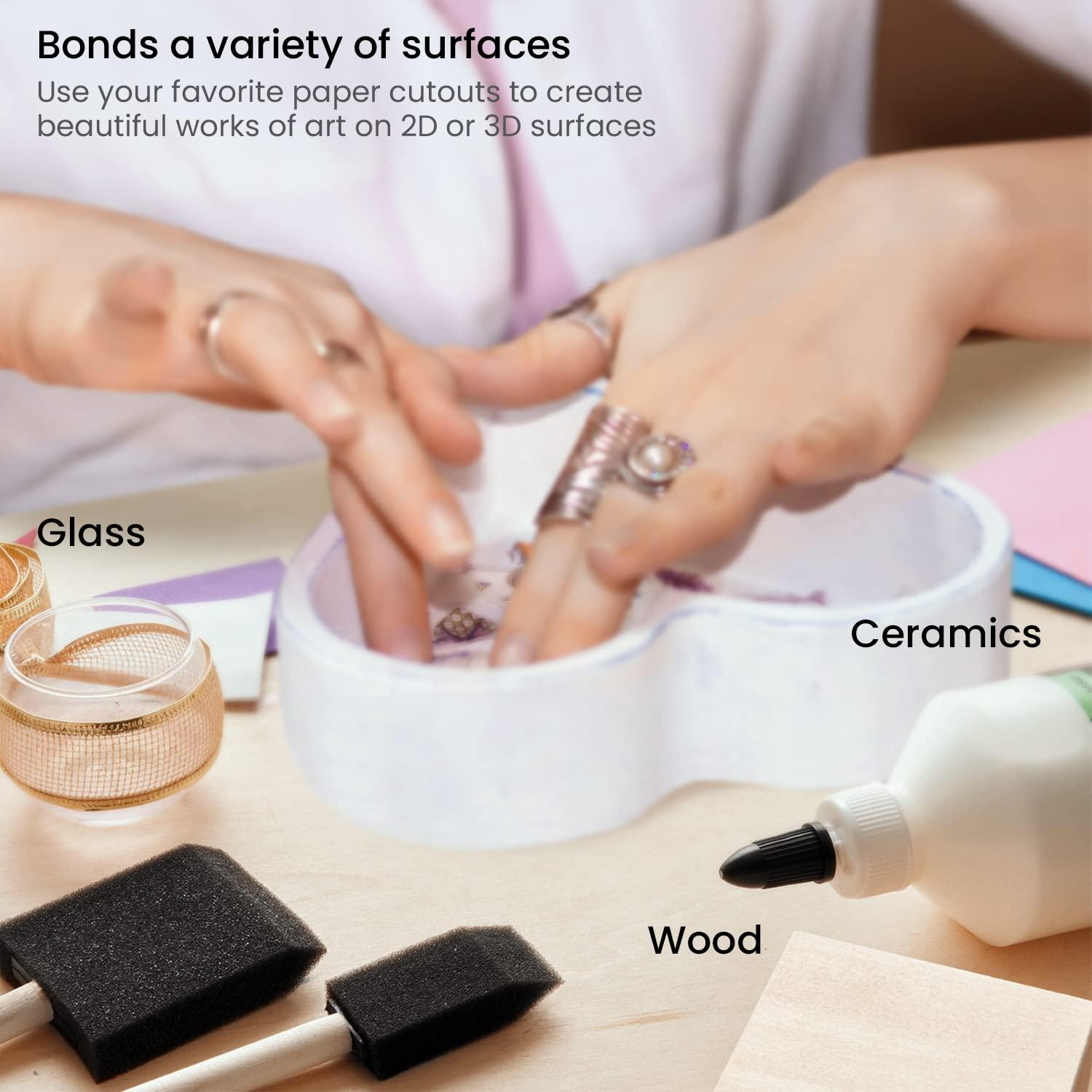 imageArteza Decoupage Glue Refill Kit 1 Gloss and 1 MatteFinish Glue 16oz Bottles 3 Foam Brushes 3 Pairs of Gloves Art Supplies for Decoupaging on Glass and Furniture with Fabric and Tissue PaperRefill Kit