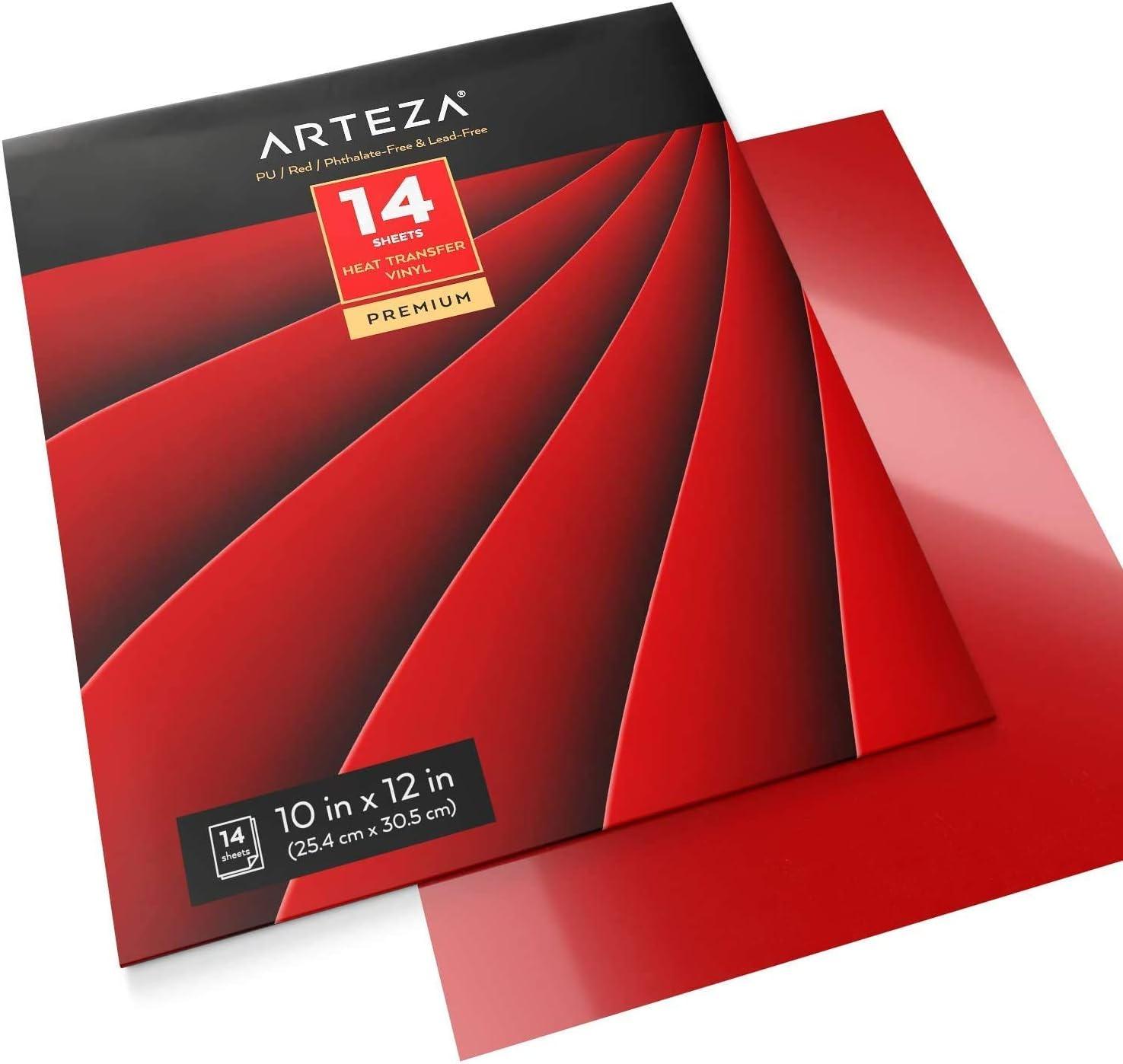 imageArteza Heat Transfer Vinyl Red HTV Bundle 14 Iron On Sheets 10x12 Inches Flexible ampamp Easy to Weed Use with Any Craft Cutting Machine Boxed