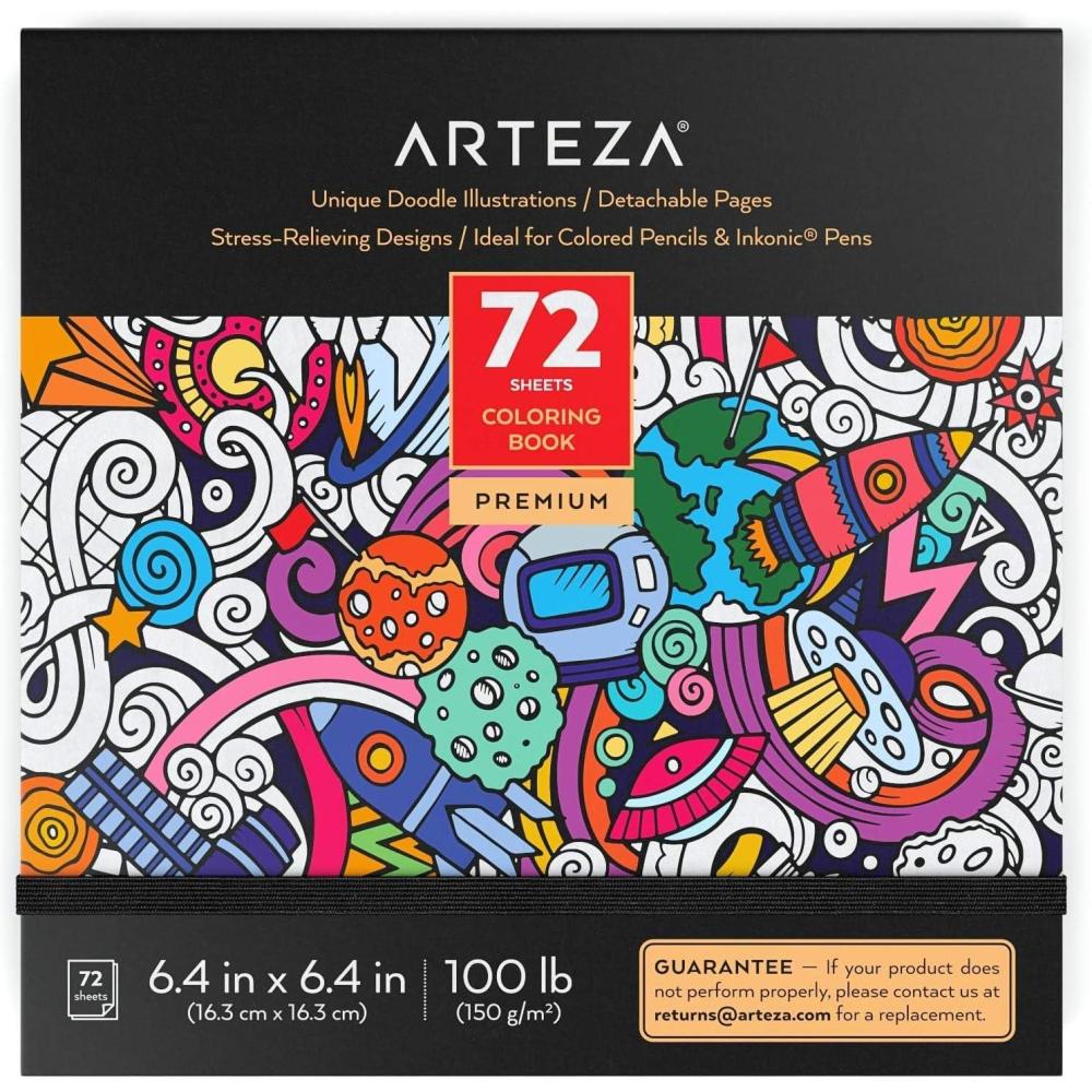 imageARTEZA Adult Coloring Book Doodle Designs 72 Sheets 64x64 Inches Coloring Pages 100 lb Paper
