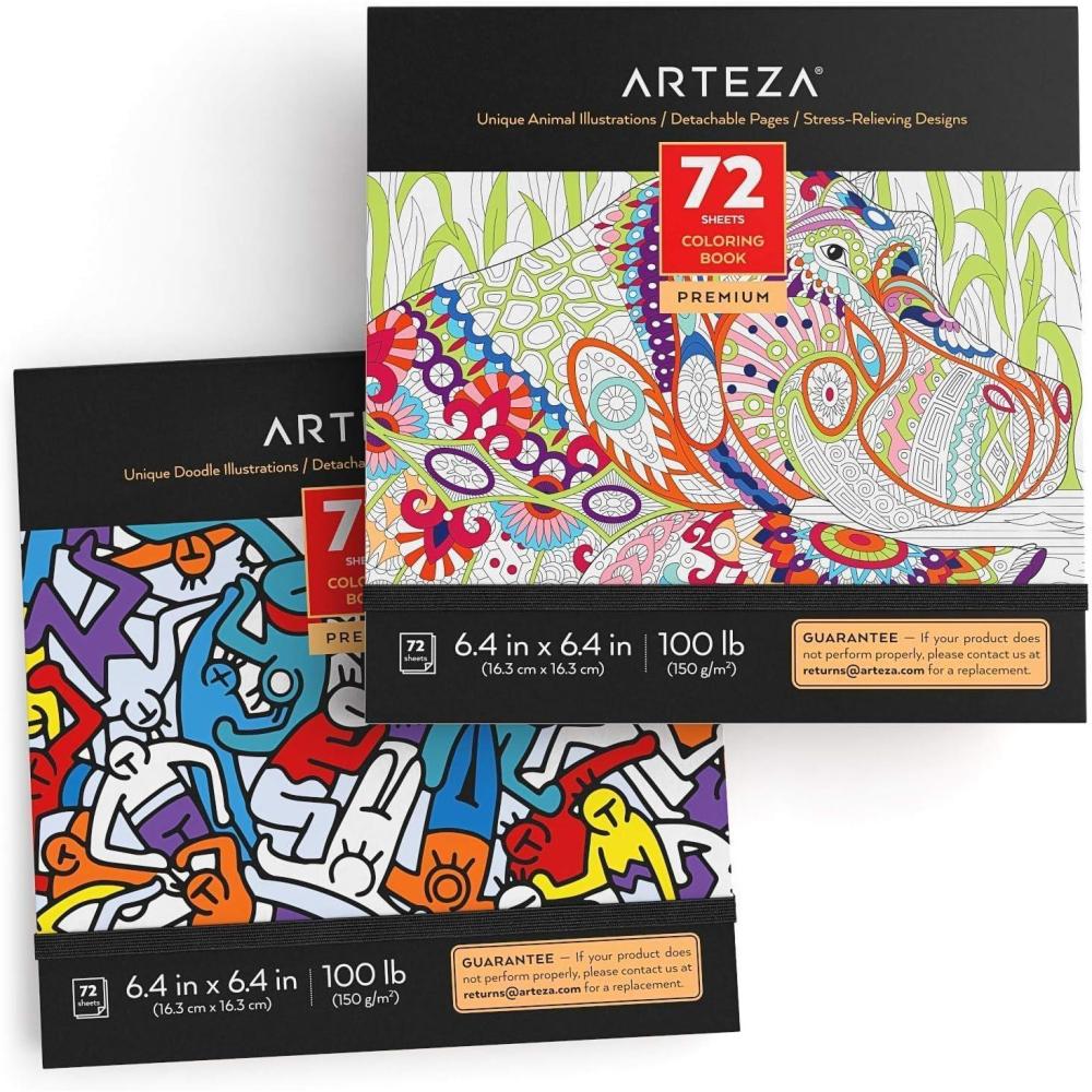 imageARTEZA Adult Coloring Book Mandala Designs 72 Sheets 64x64 Inches Coloring Pages 100 lb PaperAnimal Doodle Designs