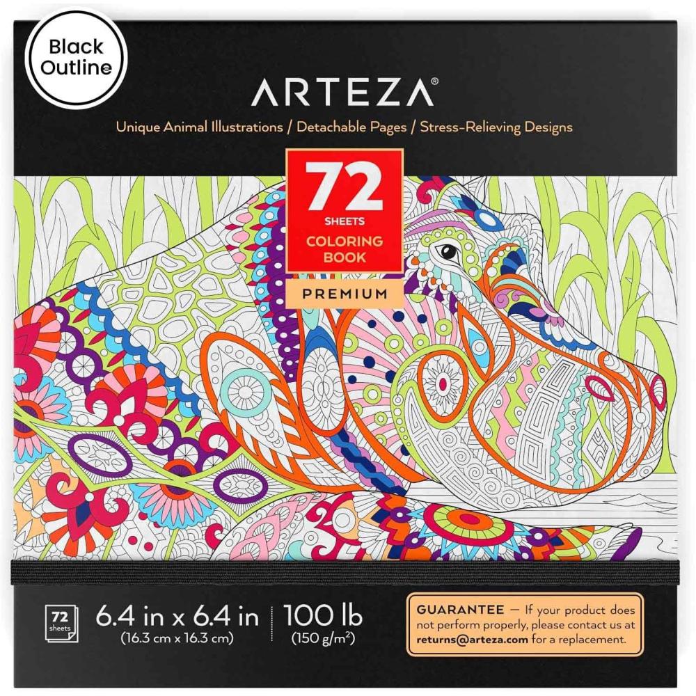 imageARTEZA Adult Coloring Book Mandala Designs 72 Sheets 64x64 Inches Coloring Pages 100 lb PaperAnimal Designs