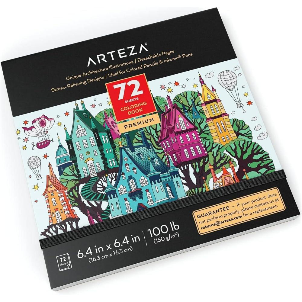 imageARTEZA Adult Coloring Book Mandala Designs 72 Sheets 64x64 Inches Coloring Pages 100 lb PaperArchitecture Designs