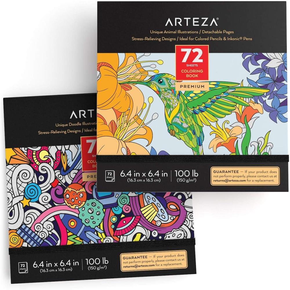 imageARTEZA Adult Coloring Book Mandala Designs 72 Sheets 64x64 Inches Coloring Pages 100 lb PaperDoodle and Animal Designs