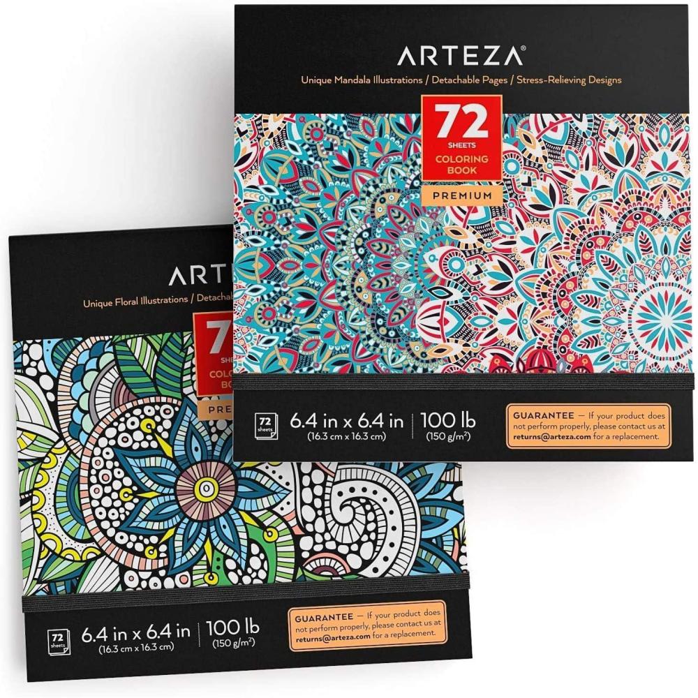 imageARTEZA Adult Coloring Book Mandala Designs 72 Sheets 64x64 Inches Coloring Pages 100 lb PaperFloral Mandala Designs