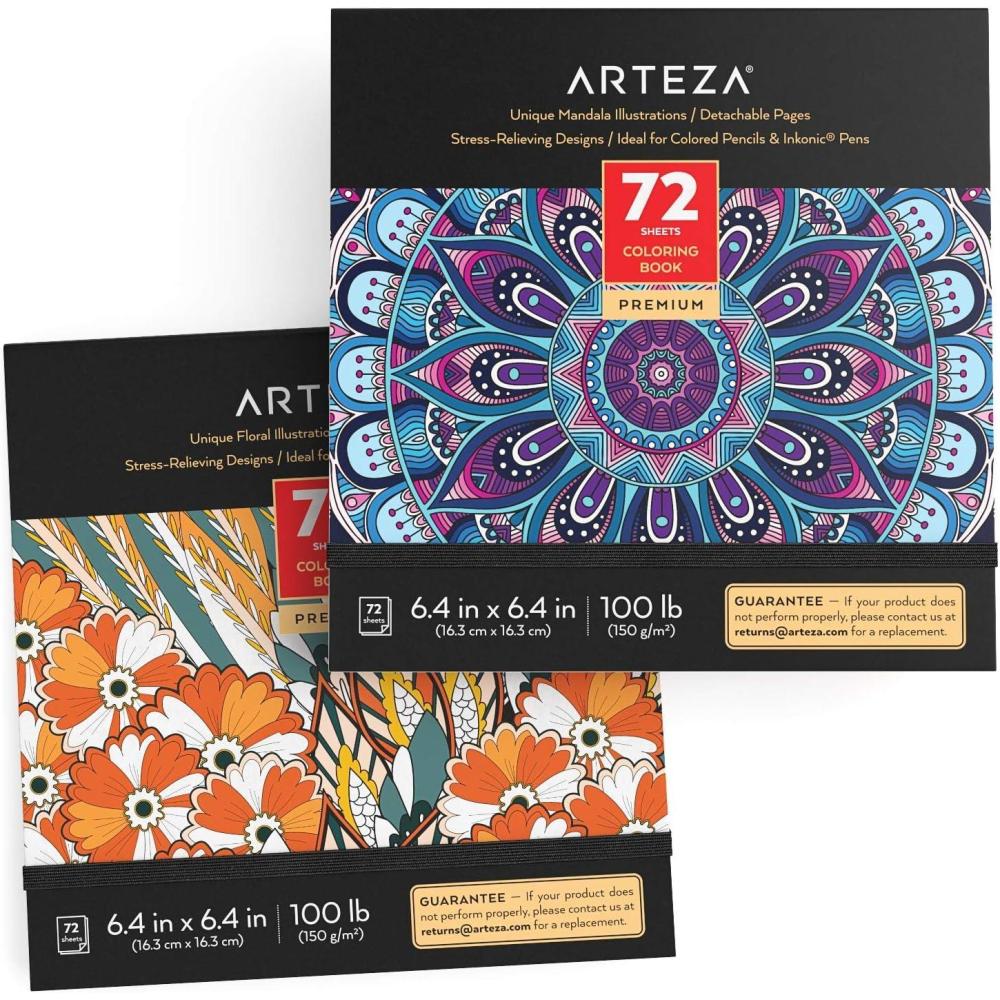 imageARTEZA Adult Coloring Book Mandala Designs 72 Sheets 64x64 Inches Coloring Pages 100 lb PaperFloral Mandala Illustrations
