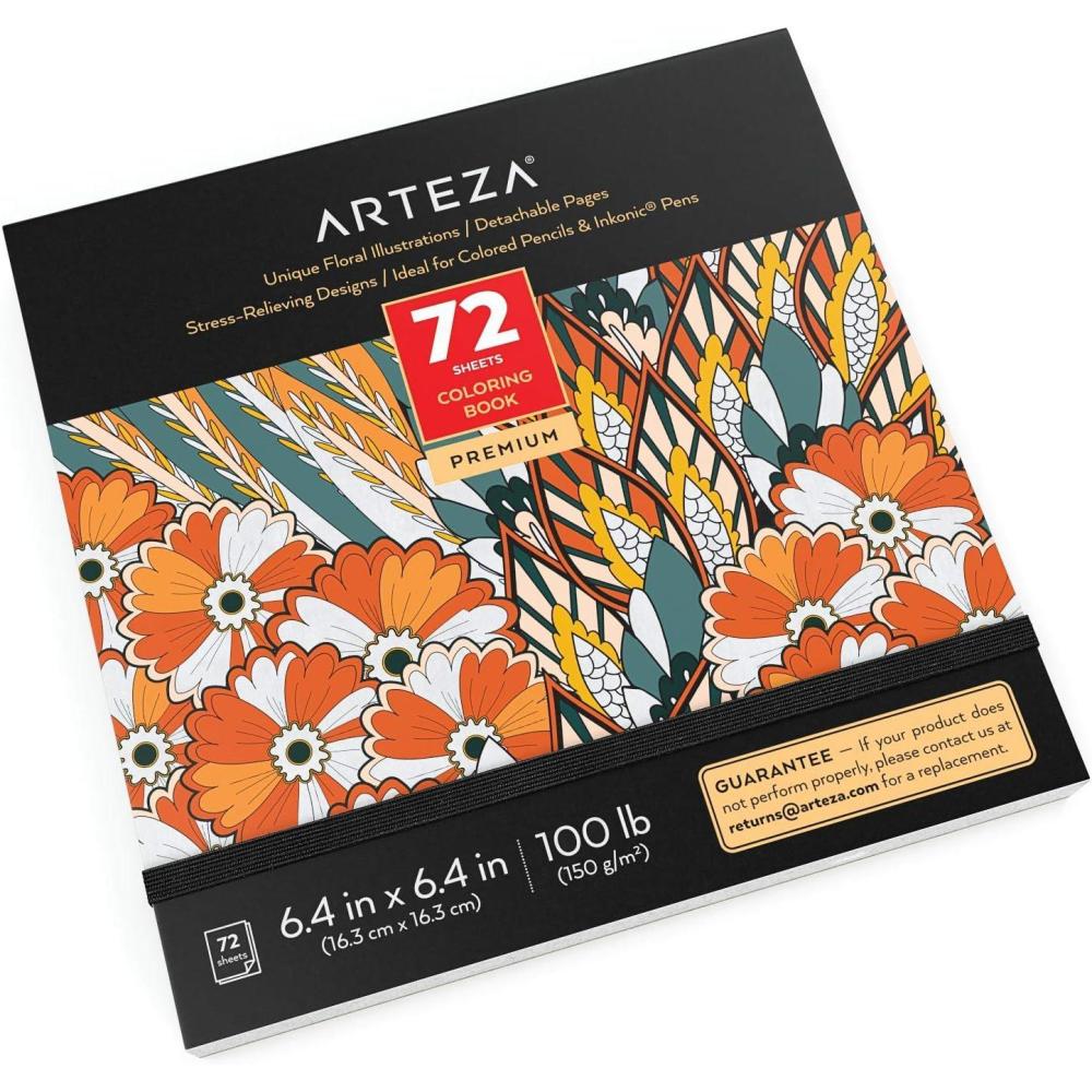 imageARTEZA Adult Coloring Book Mandala Designs 72 Sheets 64x64 Inches Coloring Pages 100 lb PaperFloral Designs