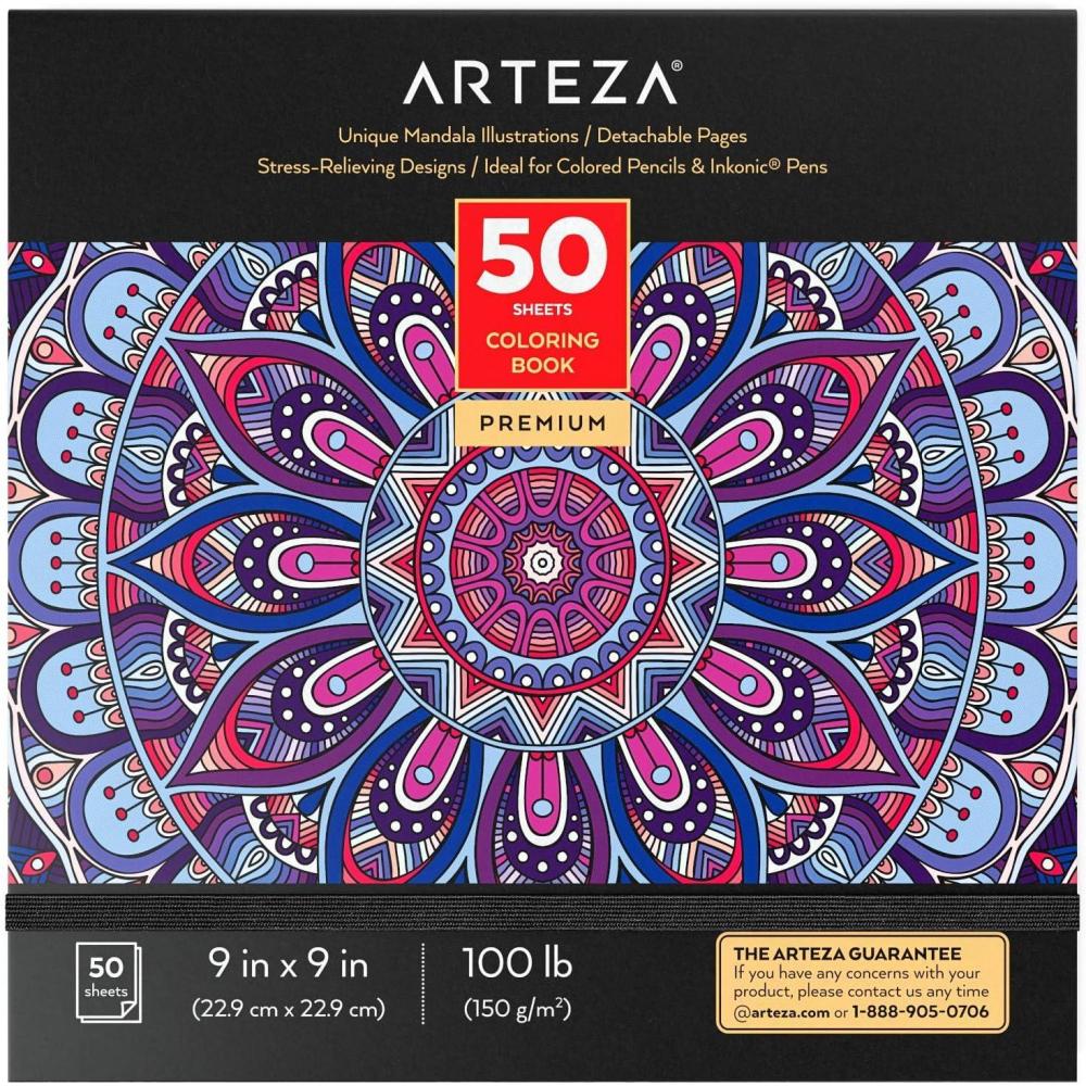 imageARTEZA Adult Coloring Book Mandala Designs 72 Sheets 64x64 Inches Coloring Pages 100 lb PaperMandala Designs