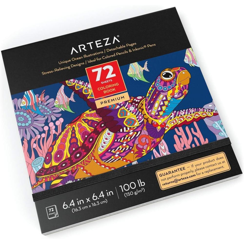 imageARTEZA Adult Coloring Book Mandala Designs 72 Sheets 64x64 Inches Coloring Pages 100 lb PaperOcean Designs