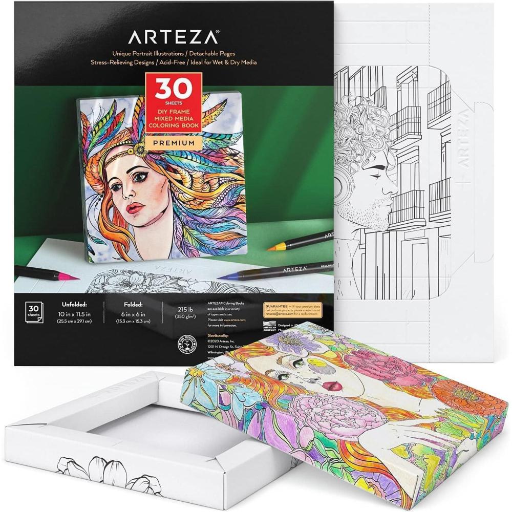 imageARTEZA Adult Coloring Book Mandala Designs 72 Sheets 64x64 Inches Coloring Pages 100 lb PaperPortrait Illustrations