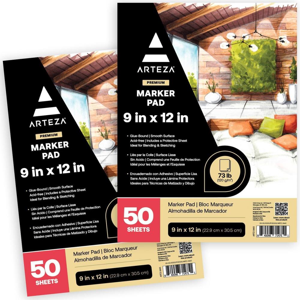 imageARTEZA Marker Paper Pad 9x12 Drawing Pad 2 pack 50 Sheets Sketch Pads for Drawing for Adults ampamp Teensef of 2 pk